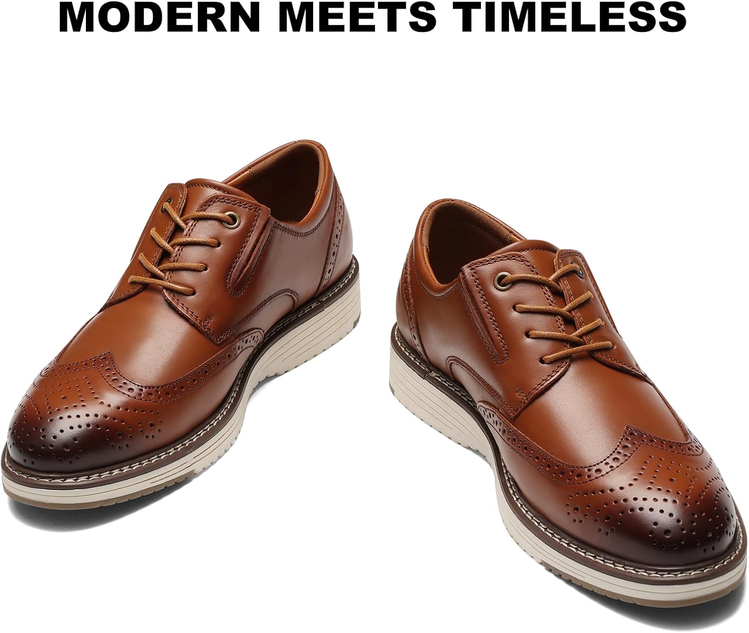 Mens Dress Shoes, Genuine Leather Brogue Wingtip Casual Oxford Shoes with Arch Support, Comfortable Stylish Lace Up Formal Derby Dress Sneakers for Business Daily Wedding - Image 6