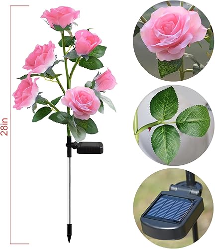 Miniatura 6 de 6 flores mejoradas Luces artificiales decorativas solares para jardín, luces de estaca de rosas impermeables al aire libre para el campo, patio,