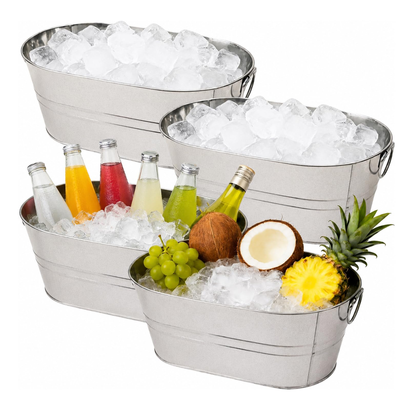 YQGQSUAK 4 Pack 4 Gallon Galvanized Metal Drink Tubs with Handles, Large Beverage Ice Buckets for Parties, Beer, Wine, Cocktail Bar, Event and Table Service