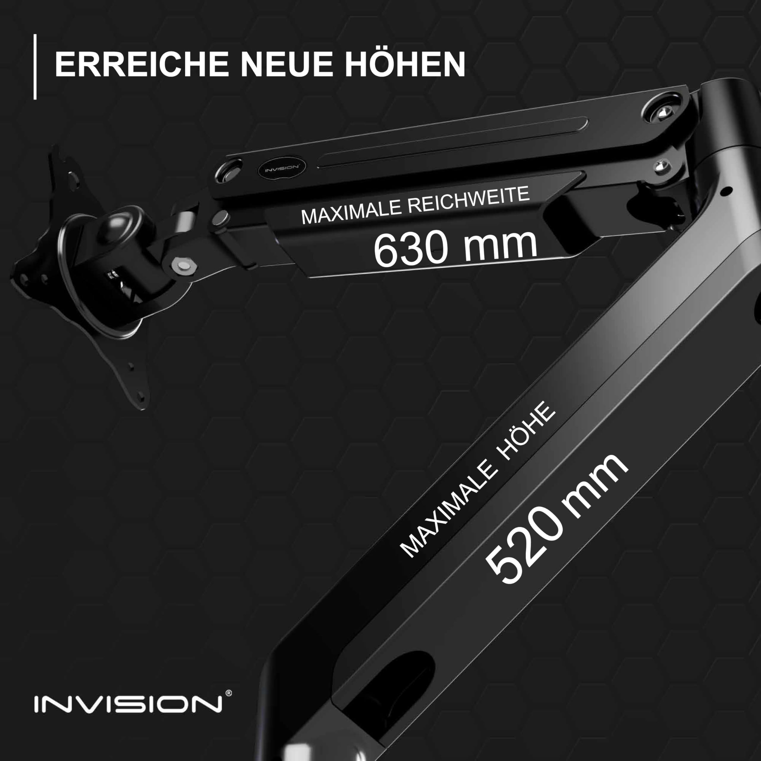 Invision Monitorarm Halterung fur Monitore von 24"-40" VESA 75/100mm ergonomisch höhenverstellbare Schreibtischklemme 2-15 kg (MX450)