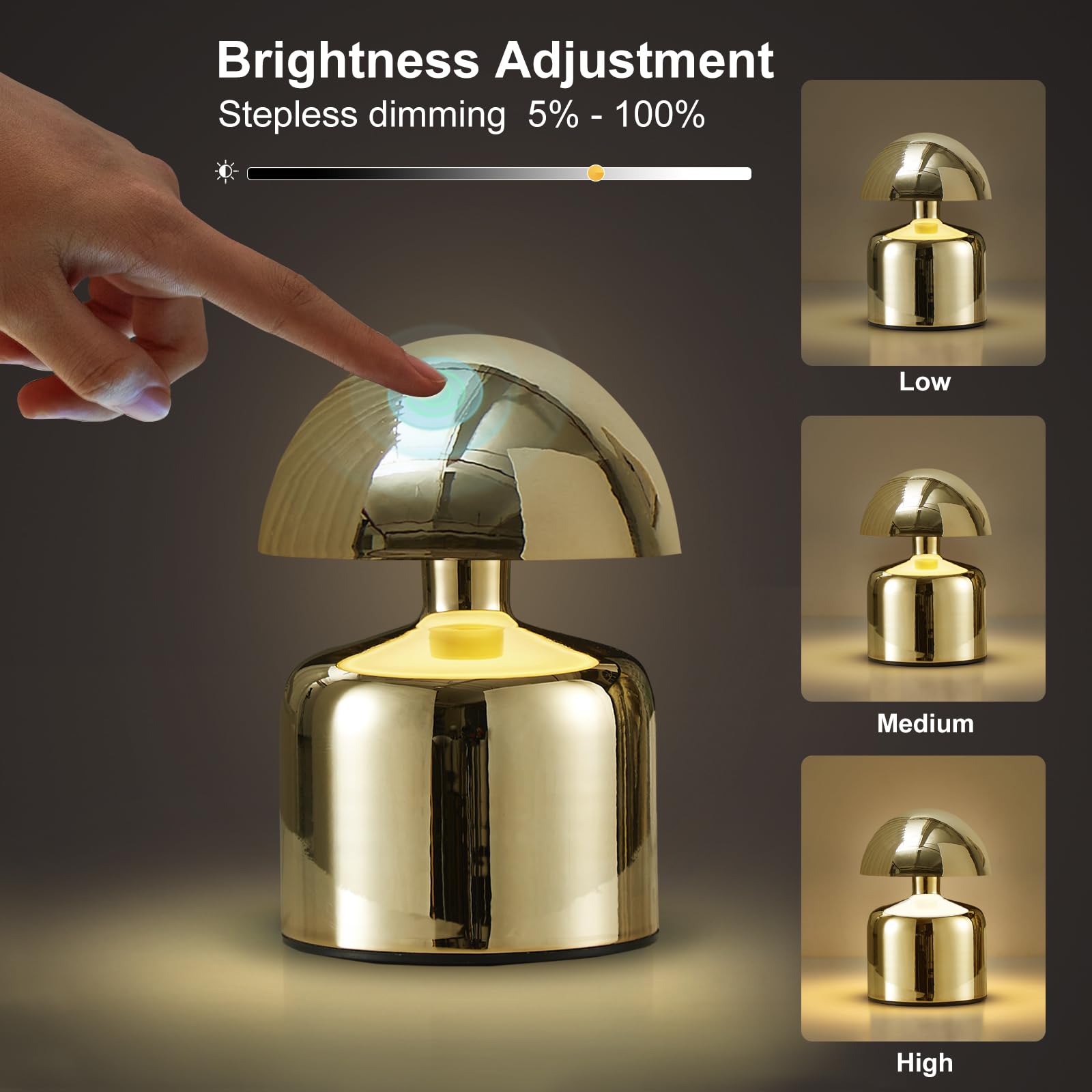 SAIWEYA Moderna lámpara de mesa pequeña sin cable, lámparas LED táctiles, 3 vías, regulable, mesita de noche, mini luz nocturna recargable para dormitorio, sala de estar