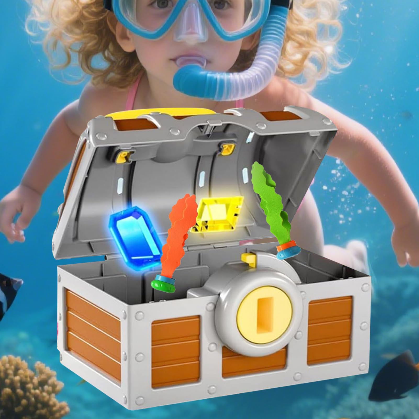 Coffre Au Trésor Géant Pour Jeux De Plongée En Piscine – Set Complet Avec Pierres, Poissons, Clés – Jouet Aquatique éducatif Pour Apprendre à Nager, Enfants 3 Ans+