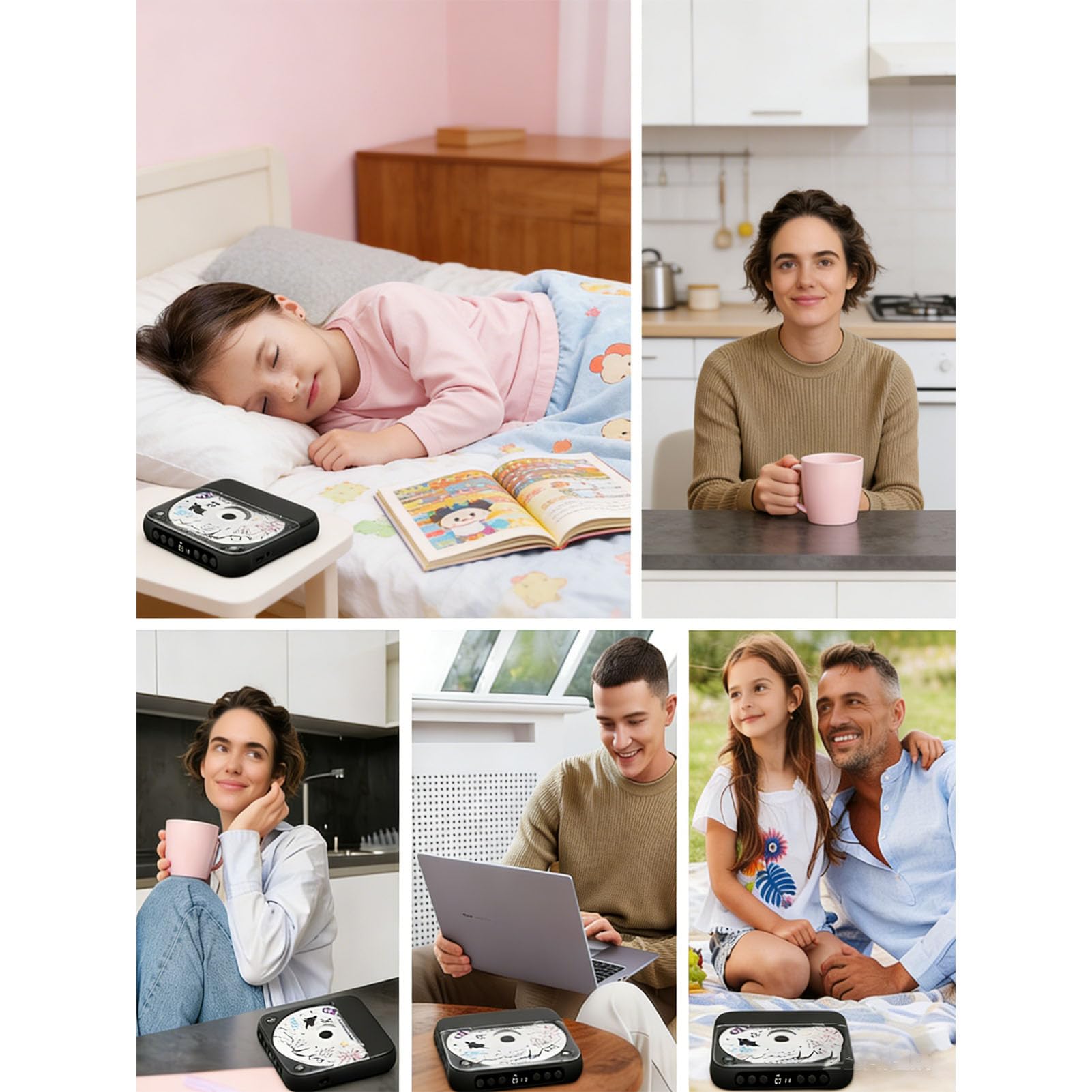 Fockety Lettore CD portatile per casa e auto, 13,5 x 13,5 x 2, cm, in ABS (BLACK)
