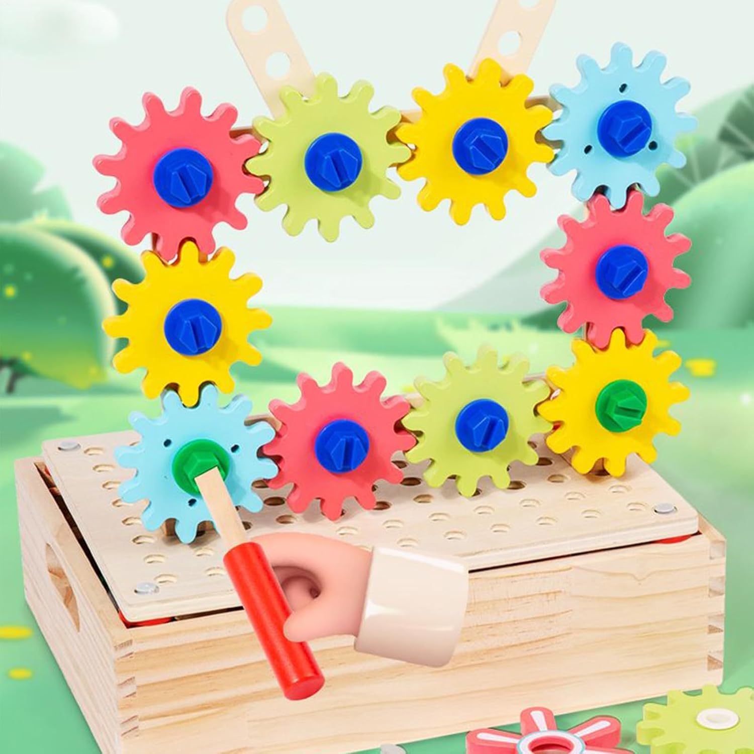 キッズ ギア おもちゃ,木製スピナー歯車パズル卓上ゲーム - 子供向け微細運動スキル発達用おもちゃ 男の子と女の子用