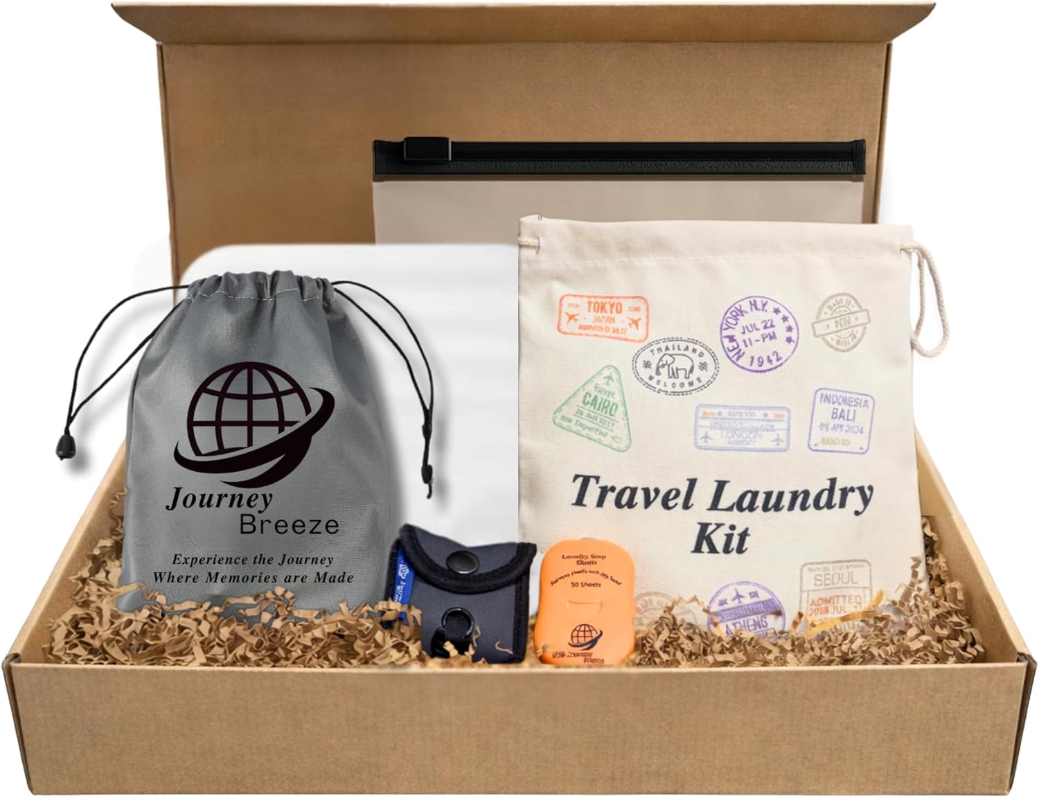 Travel Laundry Detergent Sheets Gift Set – Laundry Detergent Sheets 50-Count + Universal Sink Stopper, Lightweight Travel Clothesline and Strong Portable Clothesline for Hotels, Cruises & Camping