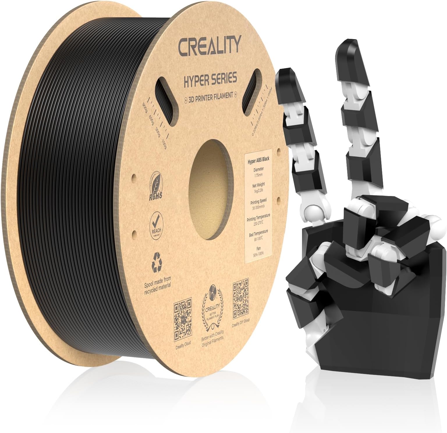 Hyper ABS Filament for K1/K1 Max/K2/K2 Plus, Official 3D Printer Filament 1.75mm for High-Speed Printing Convenient Open Printing ABS Filament, 1kg(2.2lbs) Spool (Black)