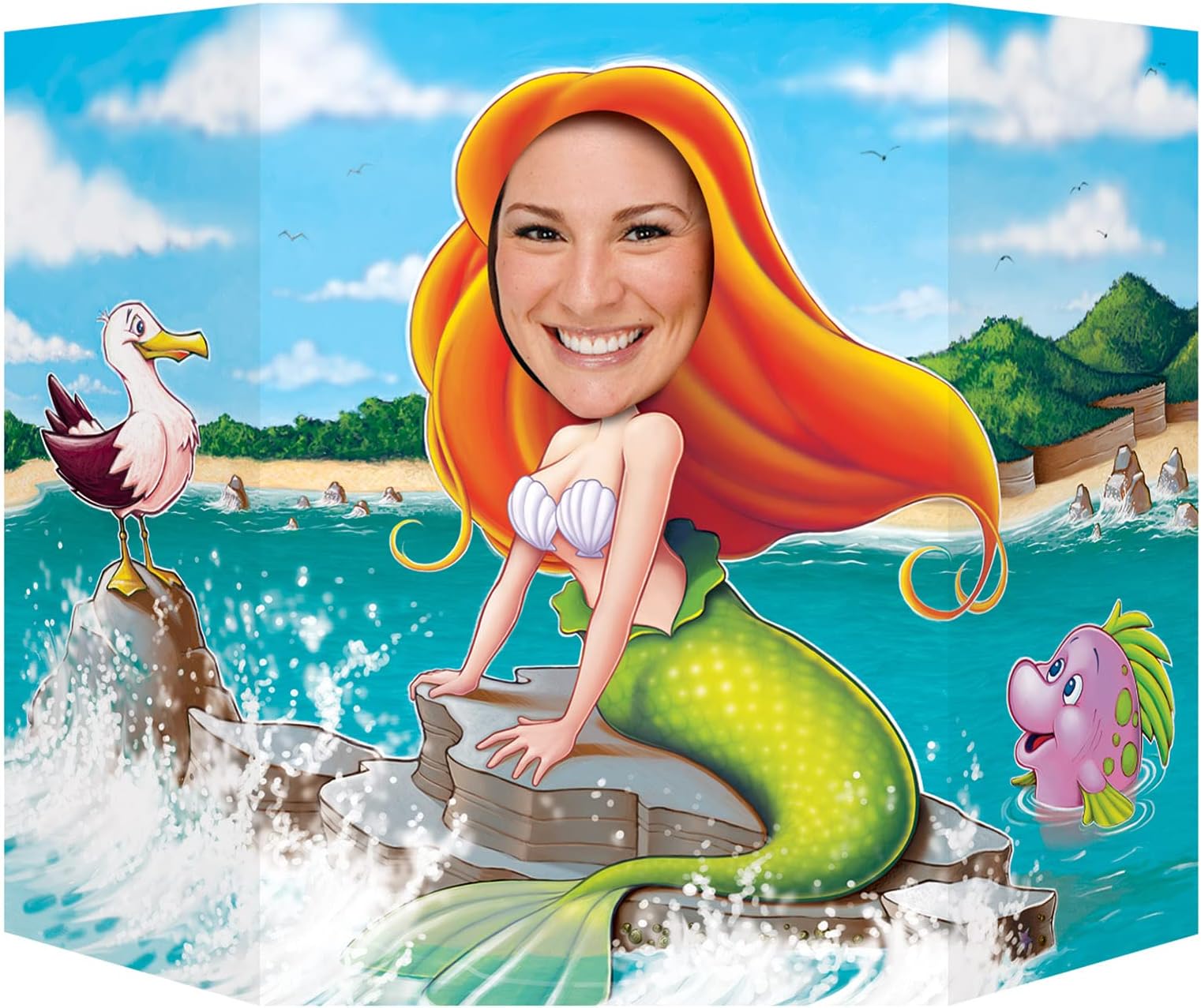 Beistle Mermaid Photo Prop, Double-Sided Ocean-Themed Party Decoration with Mermaid and King Neptune, Under the Sea Backdrop for Beach Parties and Birthday Celebrations, 3'1" x 25"