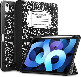 Fintie SlimShell Case for iPad Air 5th Generation (2022) / 4th Generation (2020) 10.9 Inch - Flexible Soft TPU Stand Back Cover with Pencil Holder, Auto Sleep/Wake, Composition Book