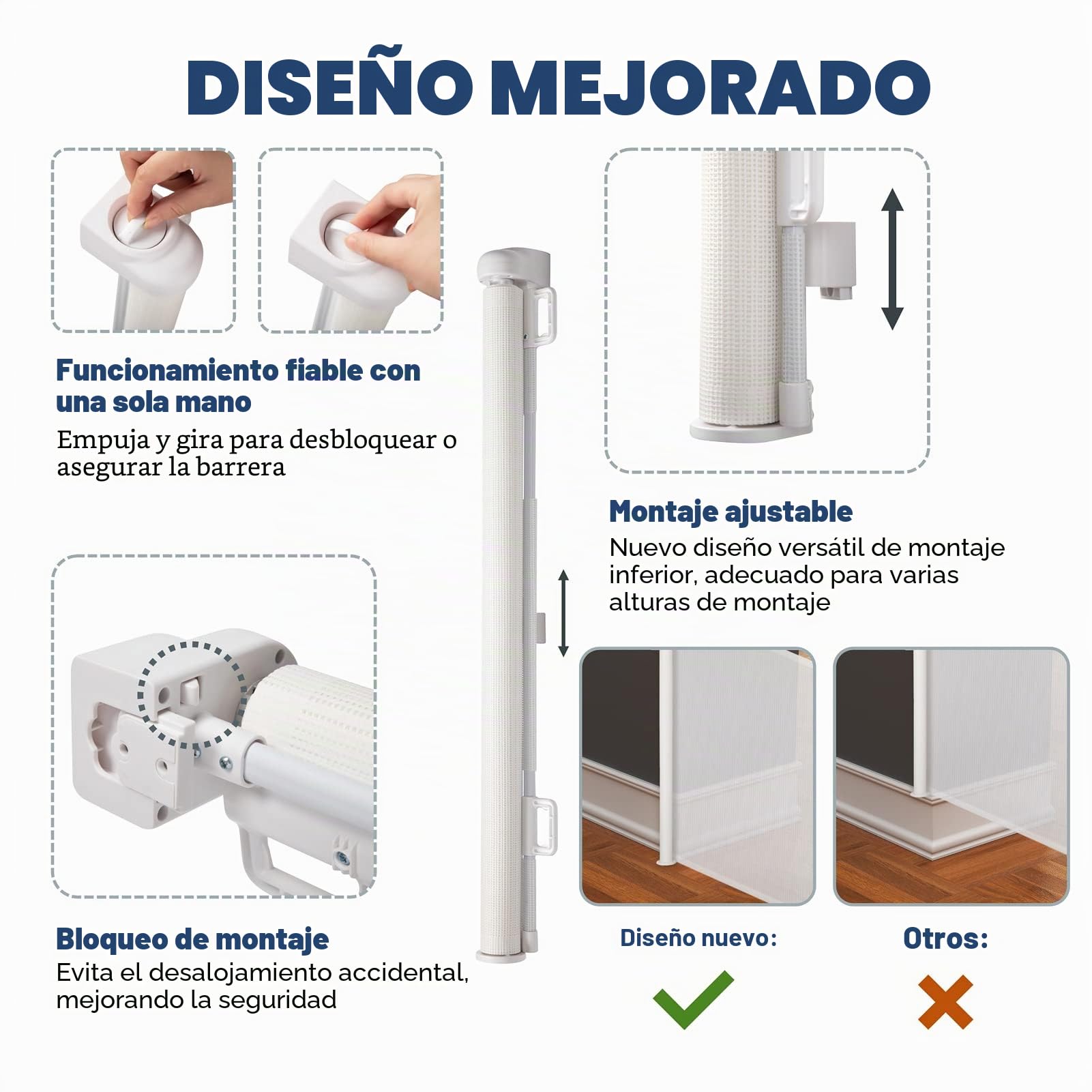 HollyHOME Barrera Seguridad Niños Escalera, 180 cm, Extra Ancha, Operación con Una Sola Mano, Puerta Seguridad Extensibles Bebés o Mascotas para Escaleras, Pasillos, Interiores y Exteriores, Blanco