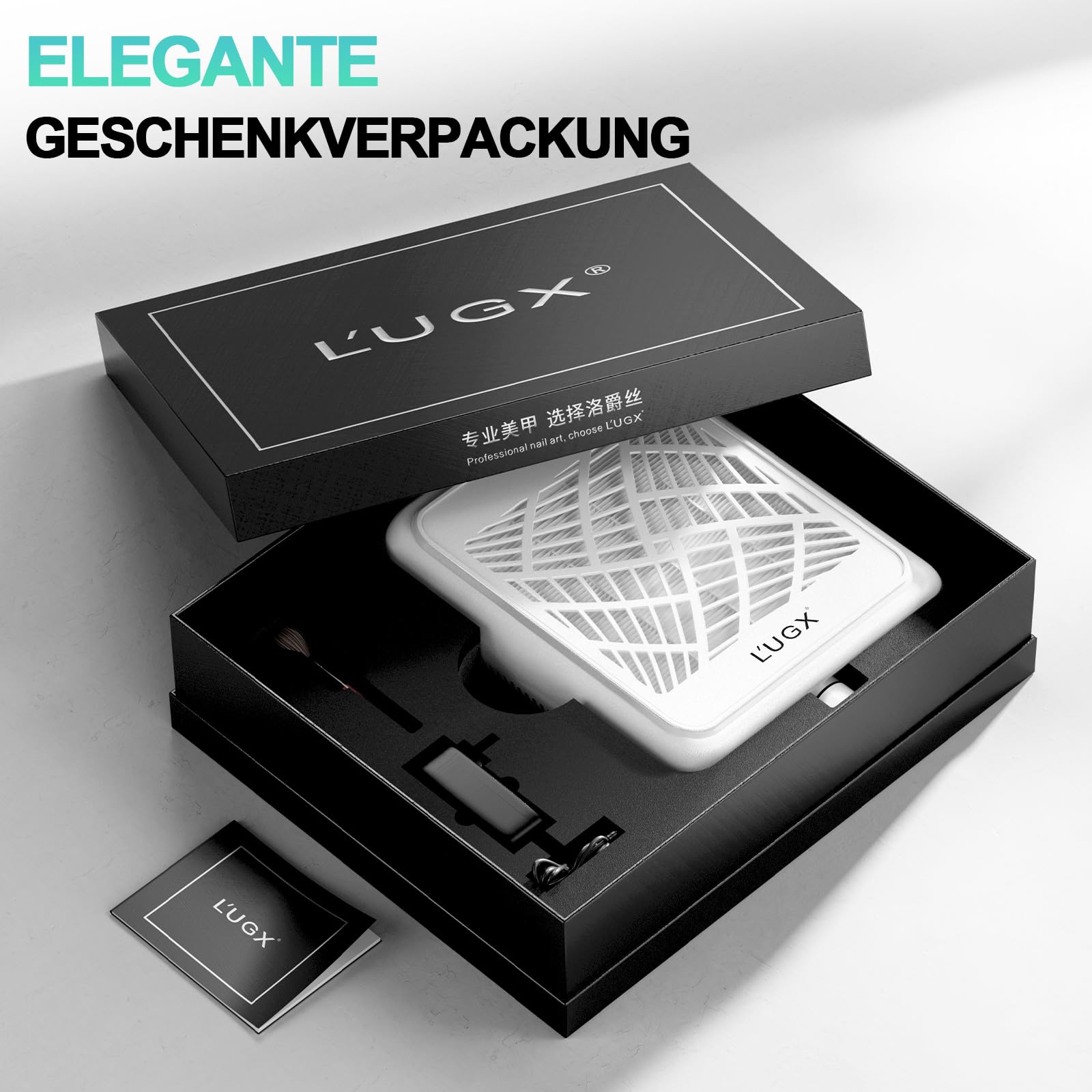 L'UGX Nagelstaubsauger mit 2 Filter-Wiederaufladbarer Professionelle Staubabsaugung für Nägel Starke Saugkraft, Staubsauger für Gelnägel, Nail Dust Collector Maniküre Set Studio & Zuhause-Weiß