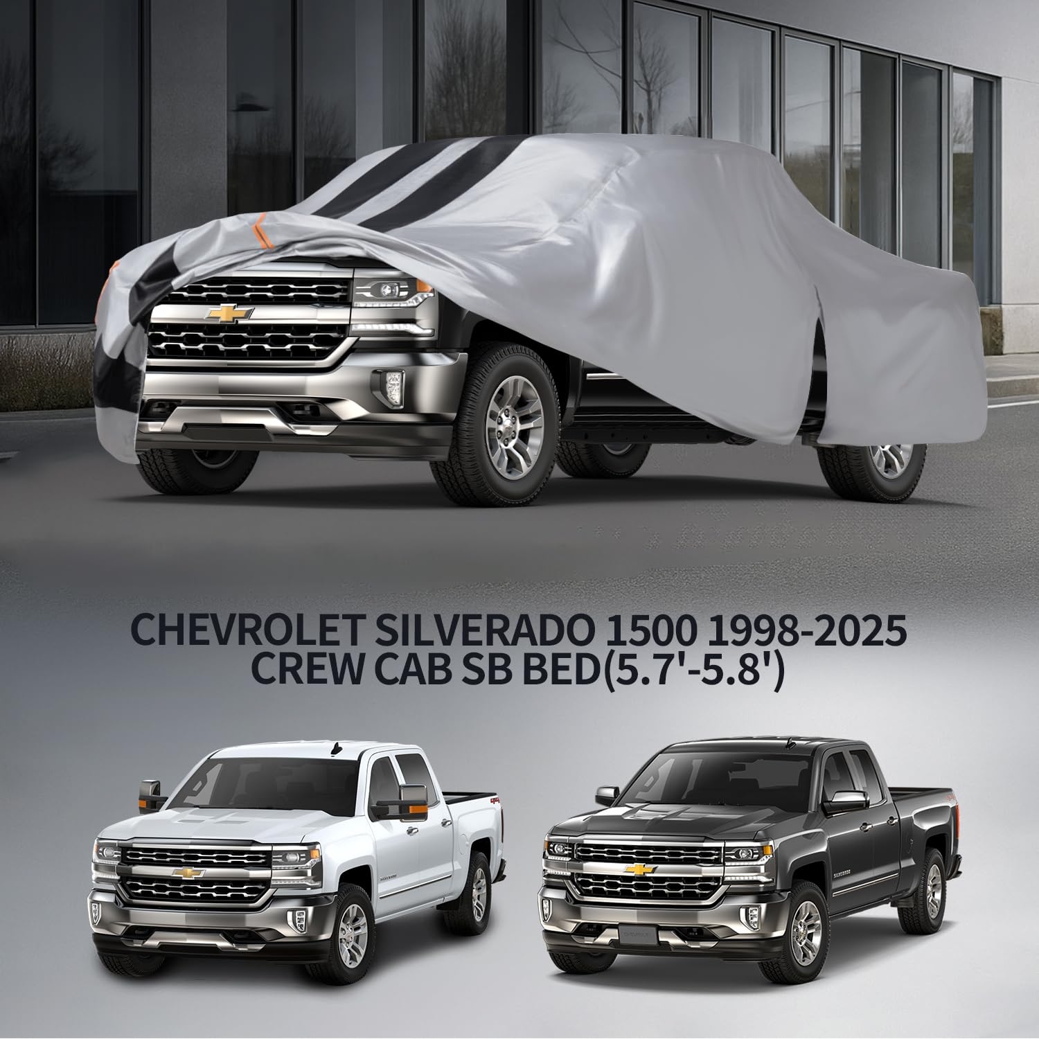 Chevrolet Silverado 1500 Truck Cover Custom Fit 1998-2026 Crew Cab Short Bed 5 7-5 8 With Door Zipper — view 6