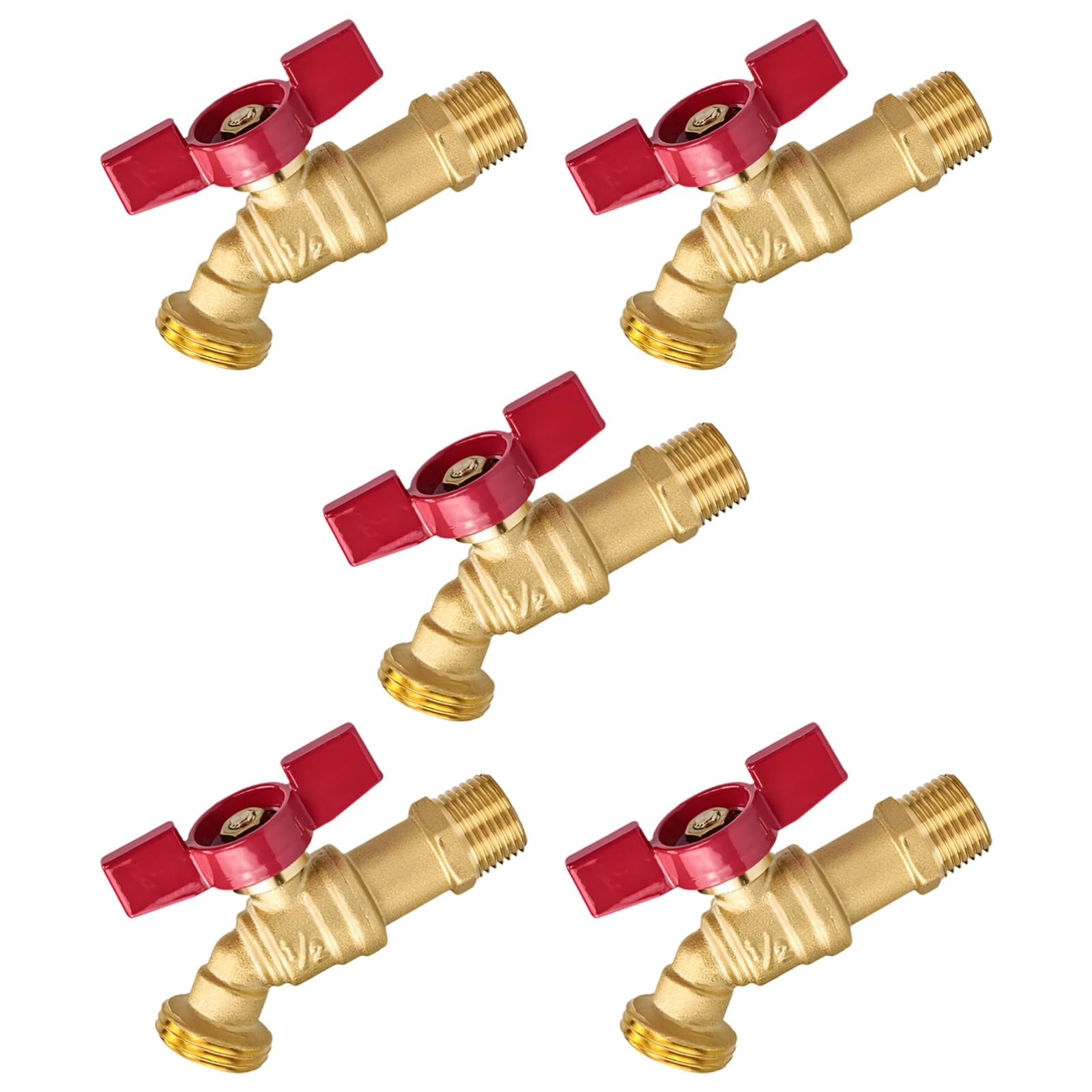 Lot de 5 robinets de puisage quart de tour, en laiton avec filetage NPT pour extérieur, poignée papillon, vanne d'arrêt pour tuyau de jardin, compatible avec divers tuyaux souples