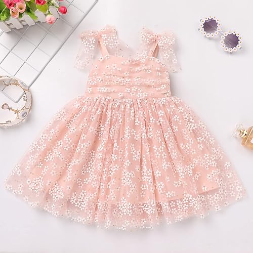Miniatura 4 de ODASDO Vestido de fiesta de cumpleaños para niñas pequeñas, con lazo, tirantes delgados, tutú de tul, vestido de princesa, concurso de fiesta,