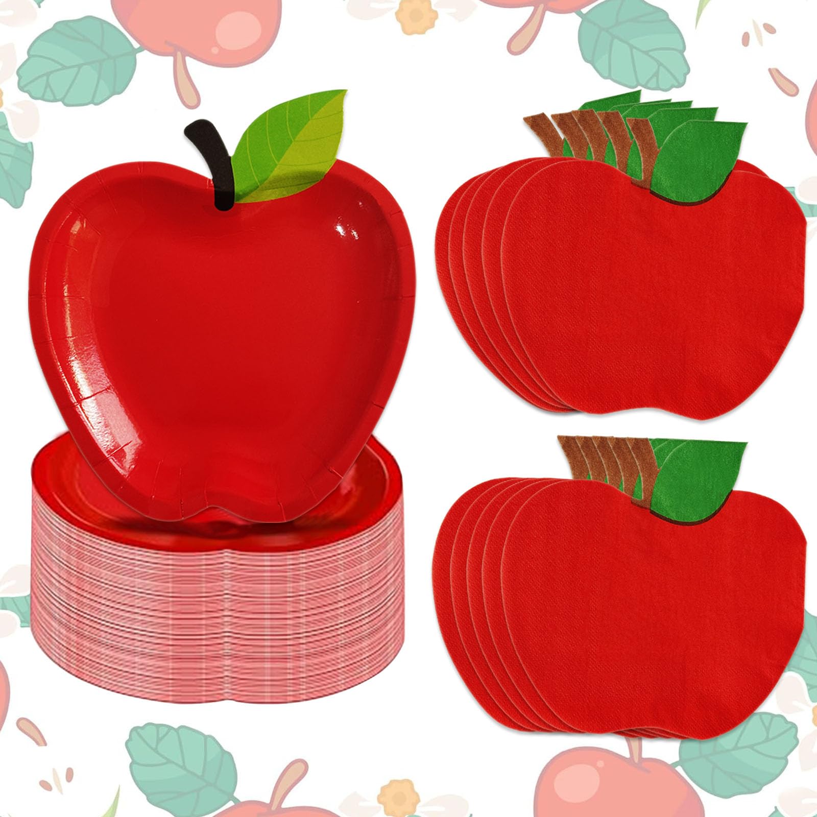 Tbay 50 Pcs Back to School Party Decorations - Red Apple Plates Napkin Set Disposable Red Apple Paper Tableware Set for First Day of School Party Kindergarten Preschool Kids Table Favor, Serves 25