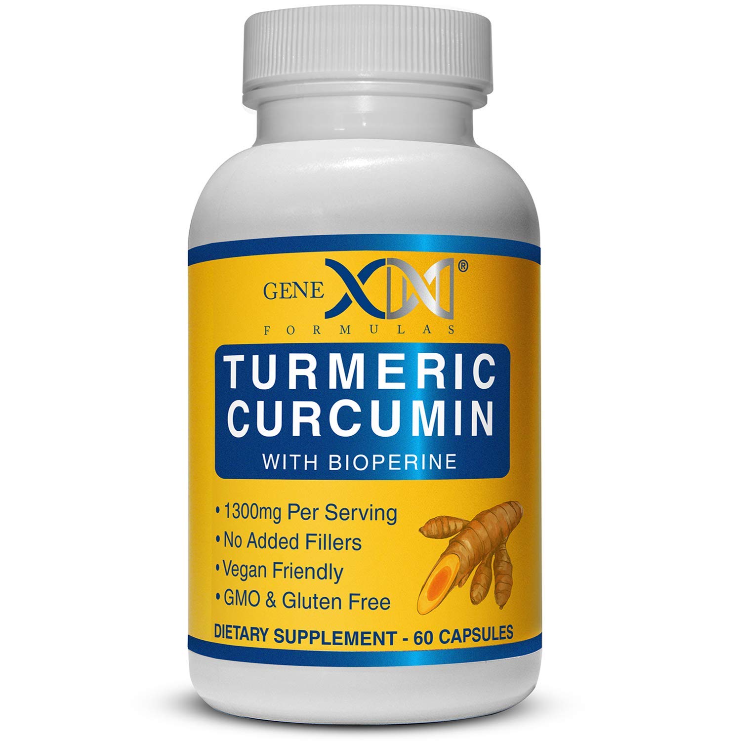Genex Turmeric Curcumin 1300mg Serving with BioPerine | No Added Fillers | Vegan Friendly | GMO & Gluten Free
