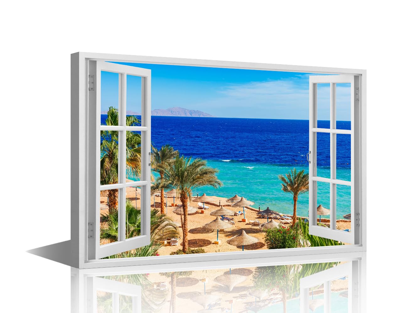TISHIRON 1 Panel Wall Art Seascape Poster on Canvas, 3D Fake Windows Art Paintings Ocean Picture Giclee Artwork Prints for Modern Office Home Decoration Vacation Style, 18x12in