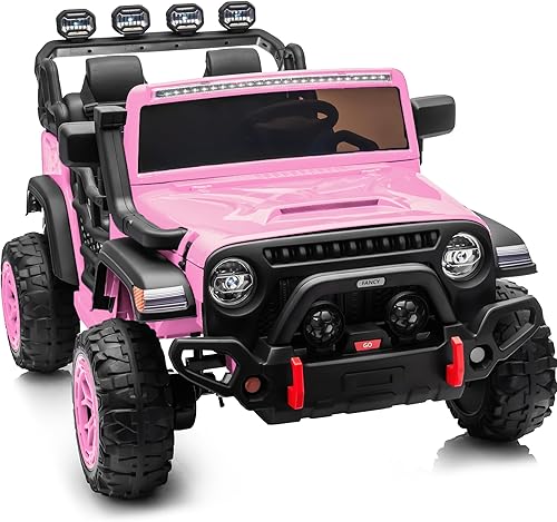 Camión eléctrico de 2 plazas, 24 V, 4 x 4, juguete para niños de 4 a 8 años con control remoto, neumáticos EVA, color rosa claro