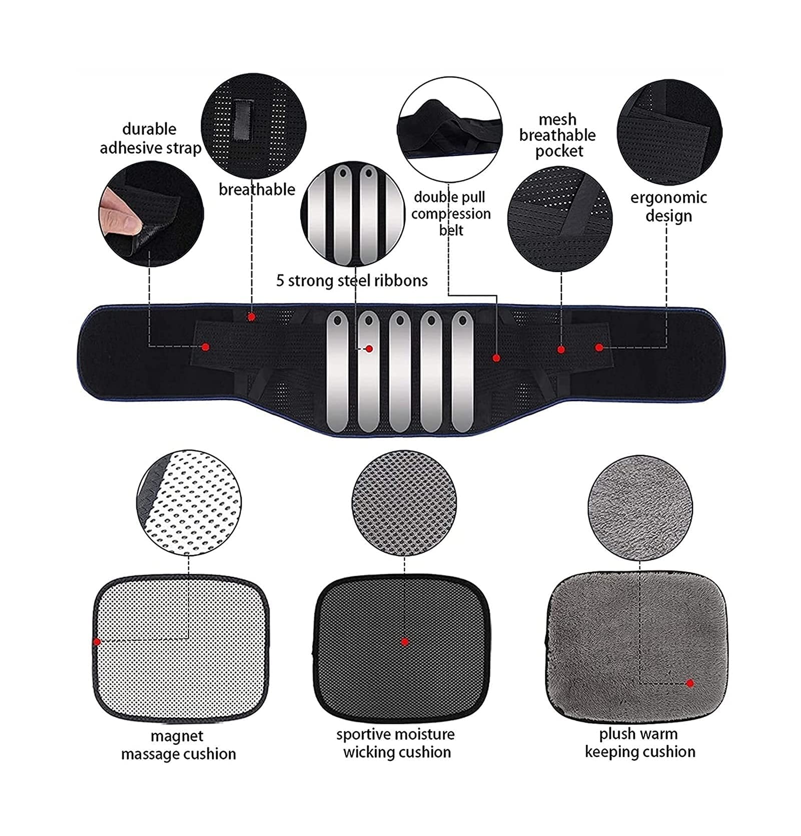 Cinturón de apoyo para la espalda lumbar para hombres y mujeres Cinturón transpirable para la parte inferior de la espalda con almohadilla lumbar Alivio inmediato del dolor de espalda (Negro L)