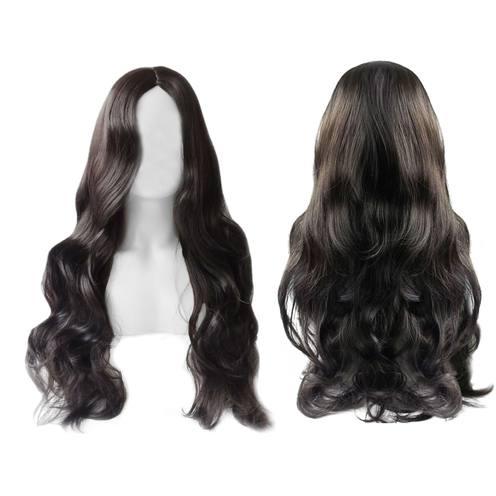 TSHAOUN Long Curly Wigs Black 28 Inch/70cm Charming Women Long Wave Curly Oblique Bangs Wig