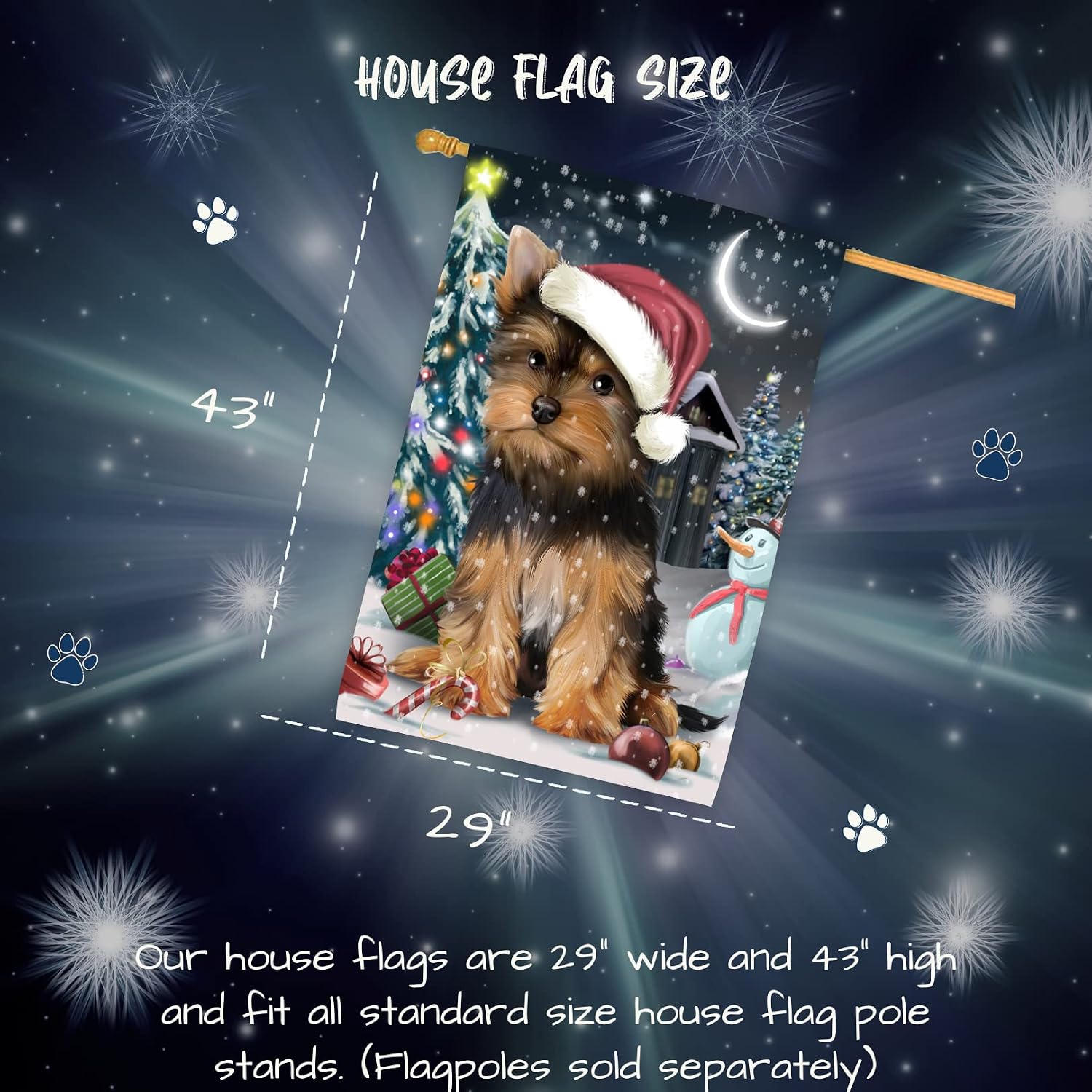 Doggie of the Day Yorkshire Terrier Dog House Flag - Christmas Holly Jolly - Outdoor Double Sided Pet Home Garden Decor 28"w x 40"h, HFLG60713