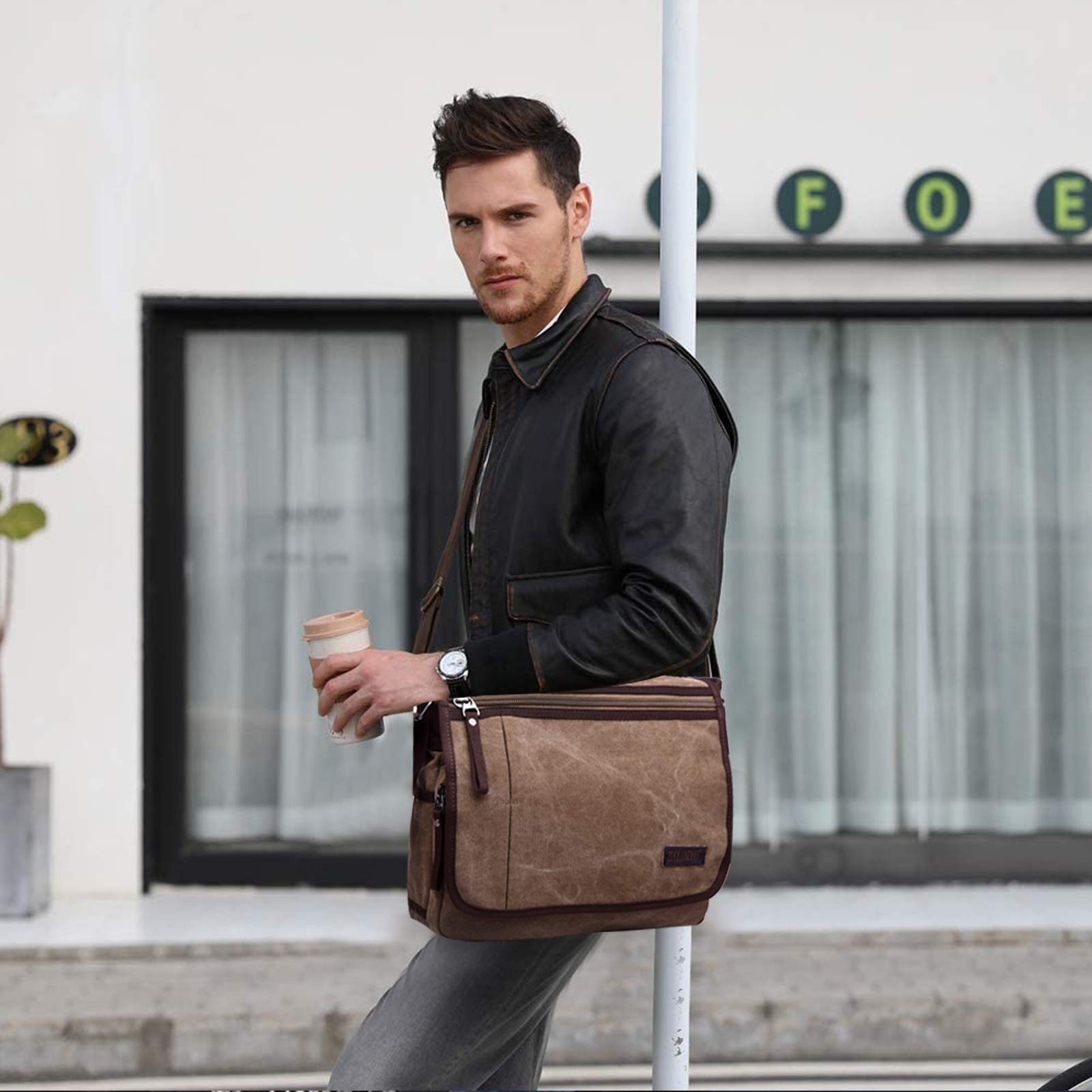 FANDARE Borsa a Tracolla Borse a spalla Ventiquattrore Borse Messenger di tela Uomo Donna Borsa postino Grande Capacità Borsetta per viaggio lavoro scuola business università Pendolare