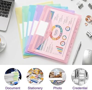 A4 Plastic Wallets, 10 Pcs, 11-Hole, 5 Pastel Colours