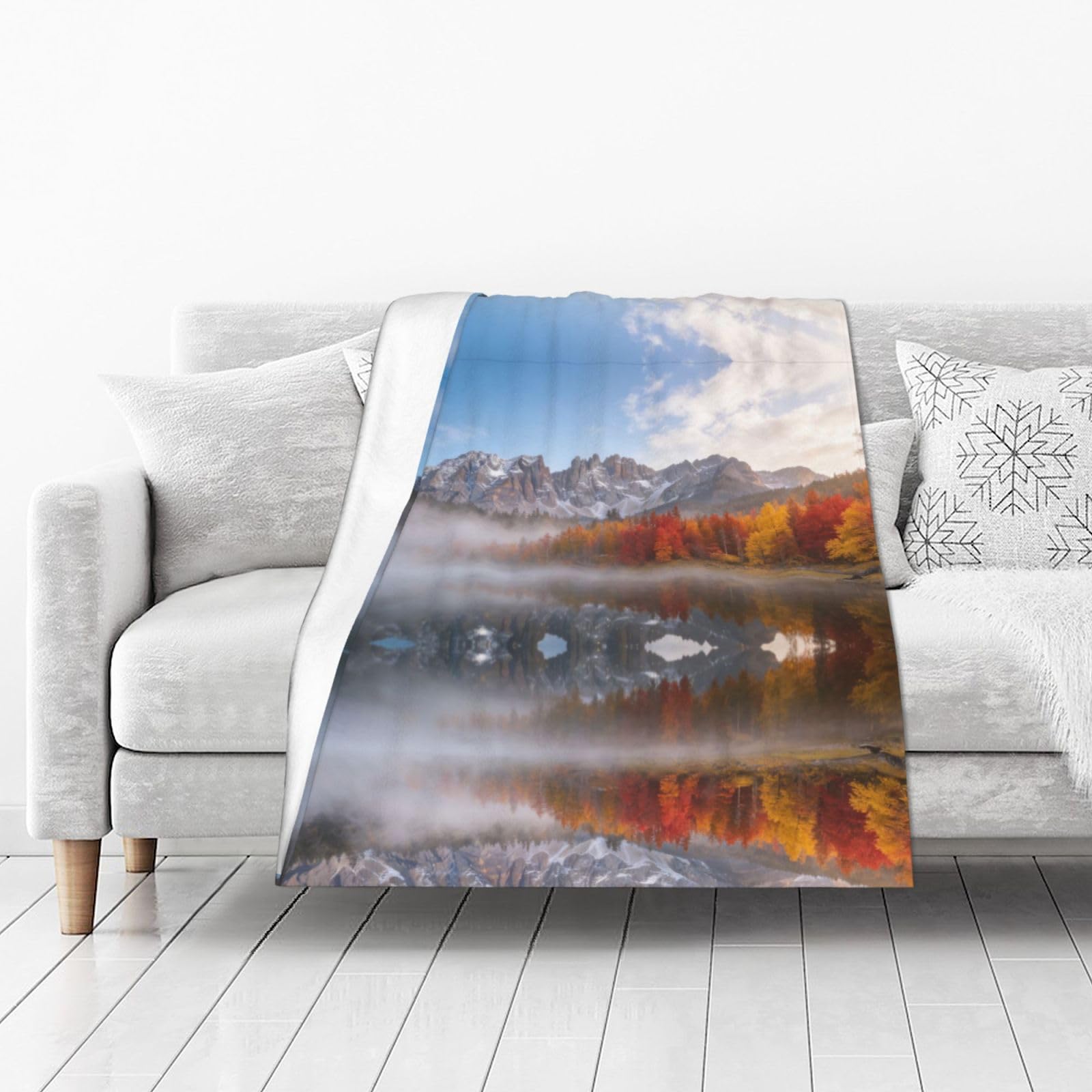 DUYIOKH Autumn Lake & Peaks Print Thick Throw Blanket, Blanket for Couch Bed Warm Travel Blanket for Camping Movie Night