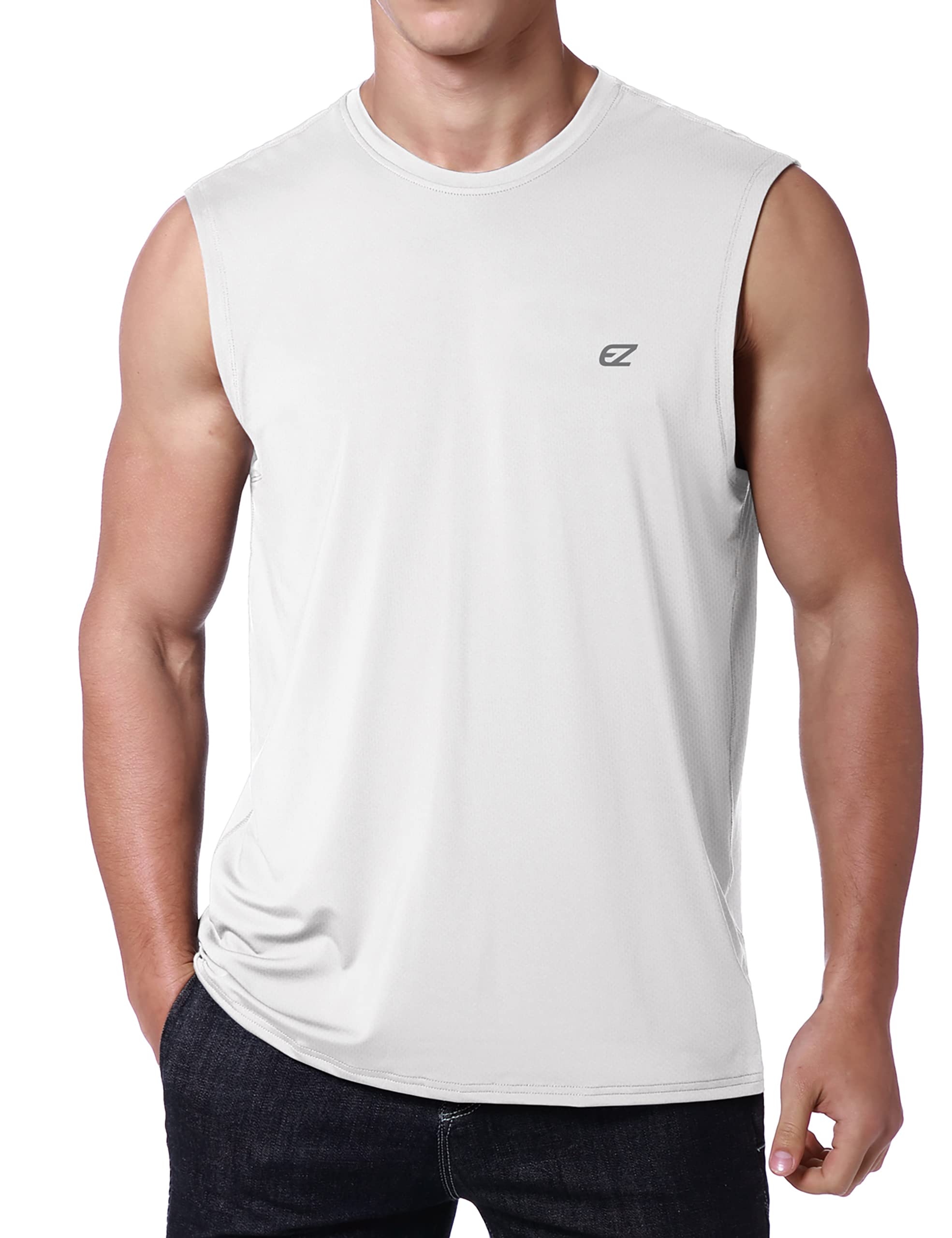 EZRUN Men's Workout Sleeveless Shirts UPF 50+ Summer Beach Swim Shirt Quick Dry Gym Muscle Fitness Running Tank Tops