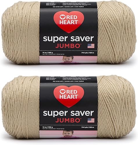 Vista 26 de Red Heart Super Saver - Ovillo de lana Jumbo Cafe Latte – Paquete de 2 unidades de 14 onzas – Acrílico – 4 medianos (peinado) – 744 yardas