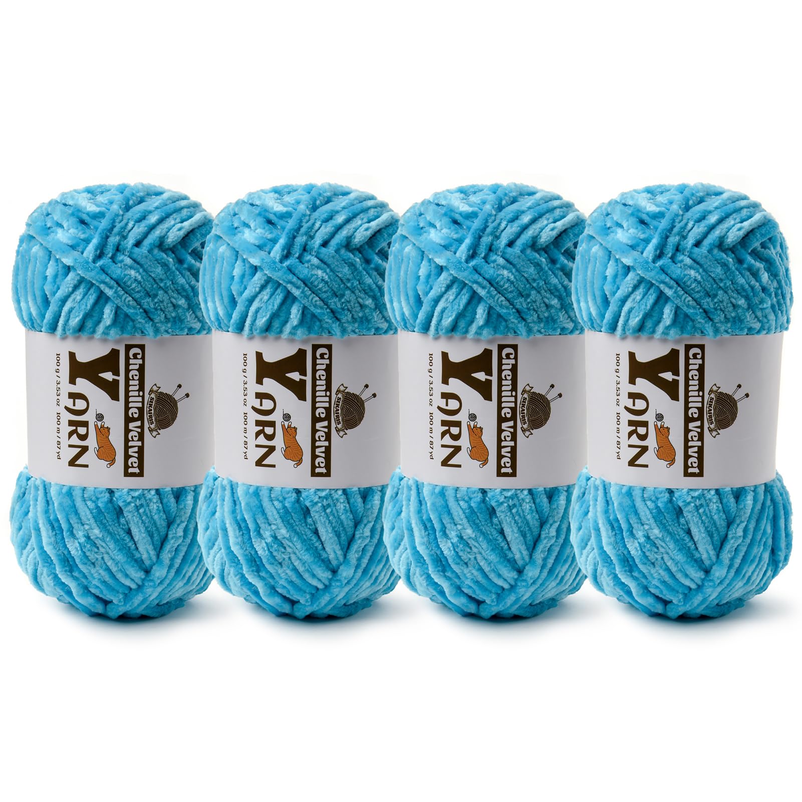 Chenille Crochet Lake Blue Yarn 4 Pack