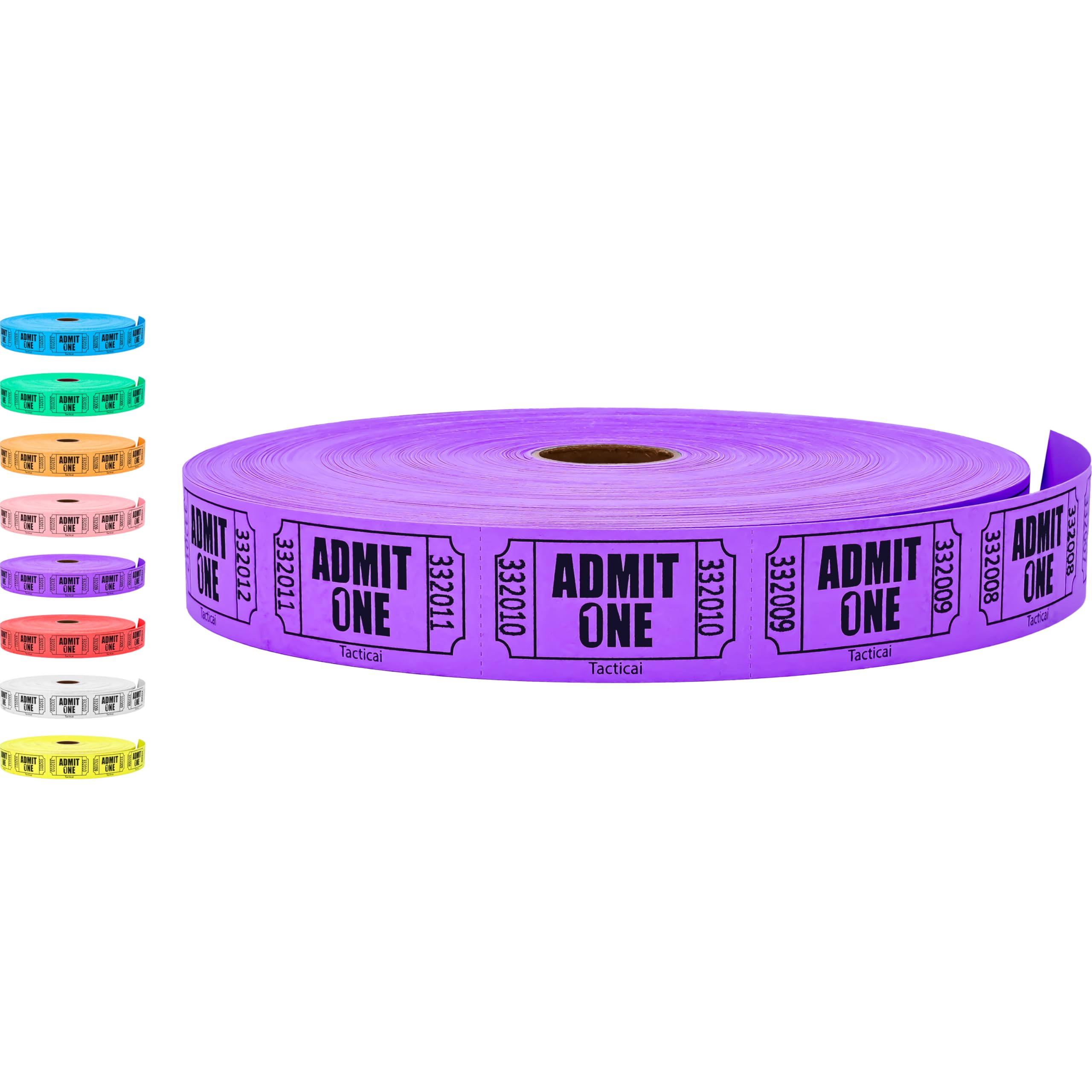 Tacticai 2000 Raffle Tickets, Admit One, Purple (1 of 8 Colors), Single Roll, Ticket for Events, Entry, Class Reward, Fundraiser & Prizes
