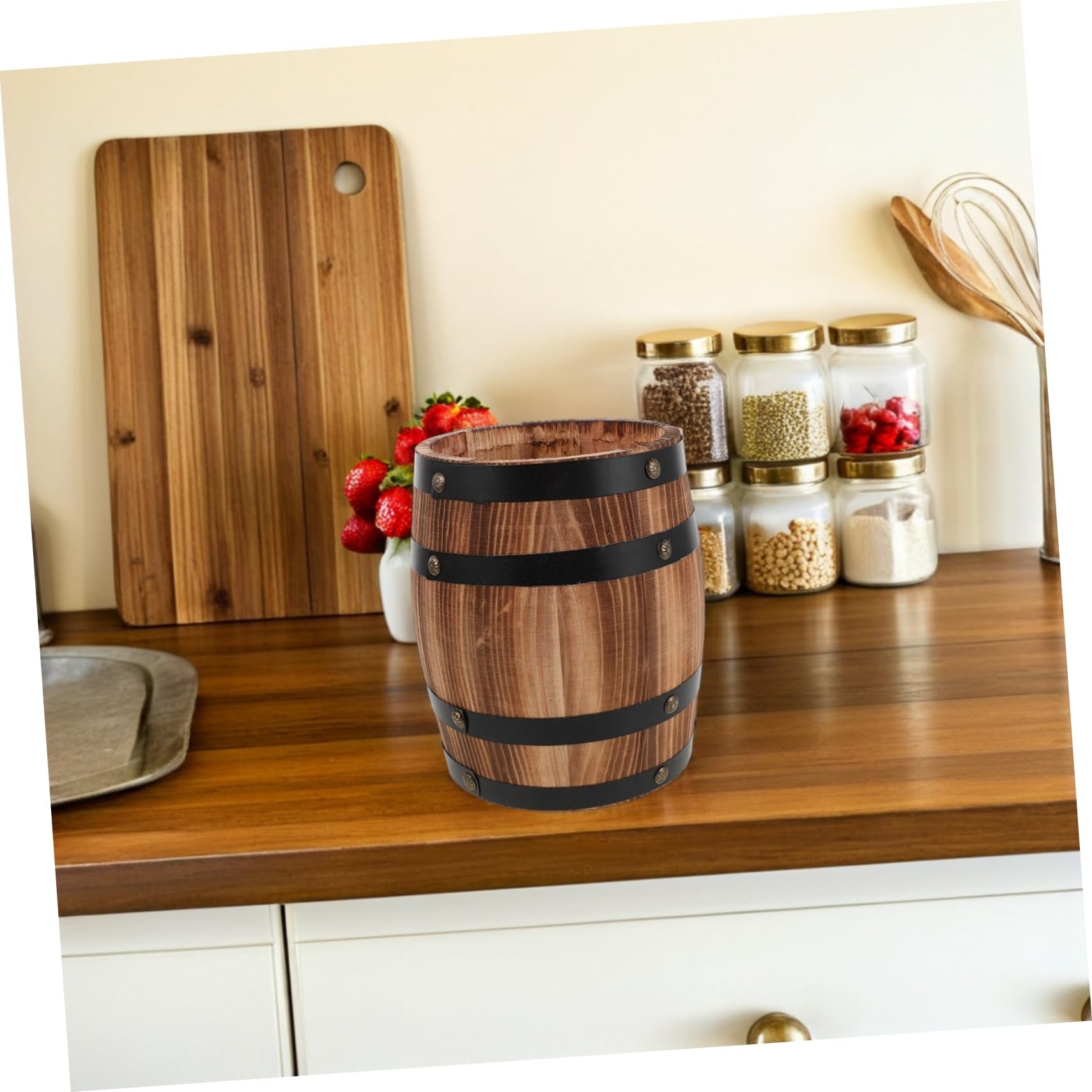 Soporte Rústico de Madera para Utensilios Barril Compacto para Cucharas Tenedores y Palillos Organizador de Cocina Funcional y Duradero