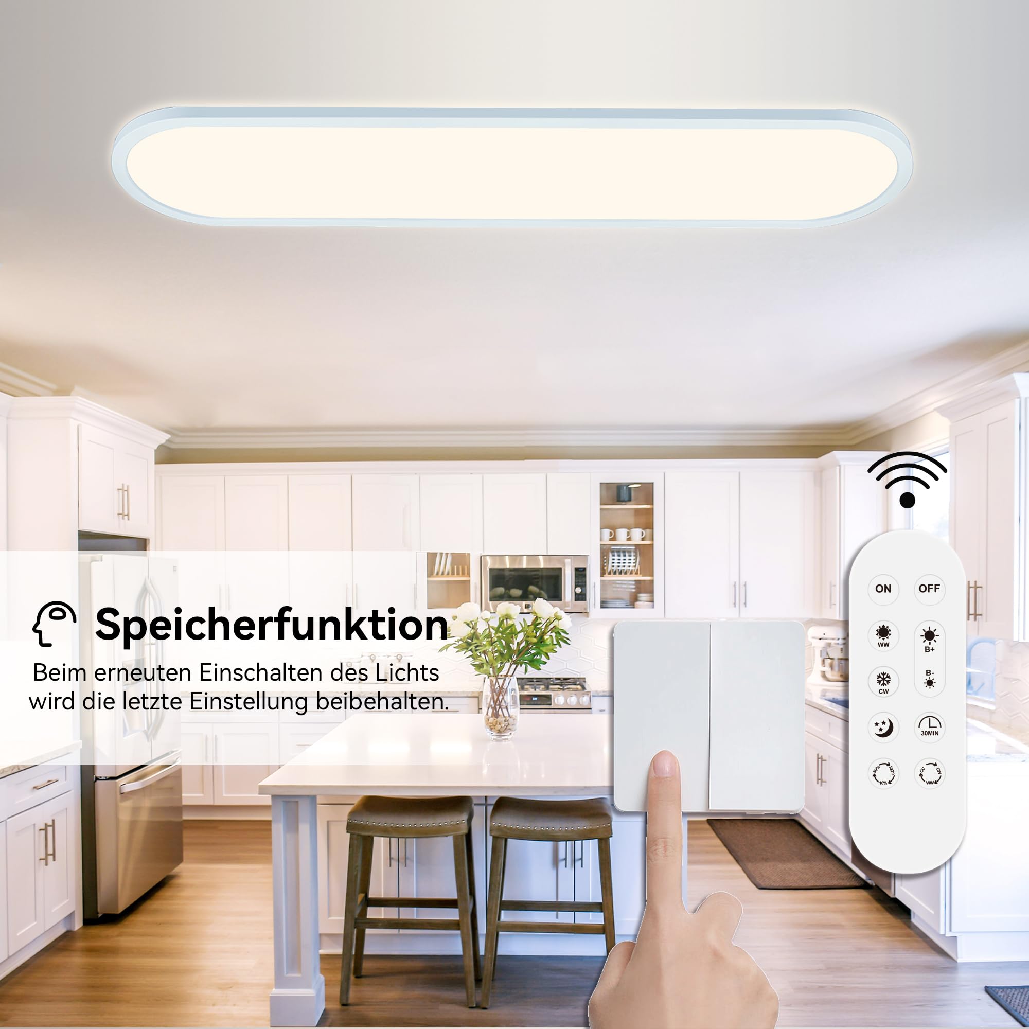 ONDTA LED Deckenleuchte Flach 32W, 80x20 CM 2700K-6500K 4350LM Oval