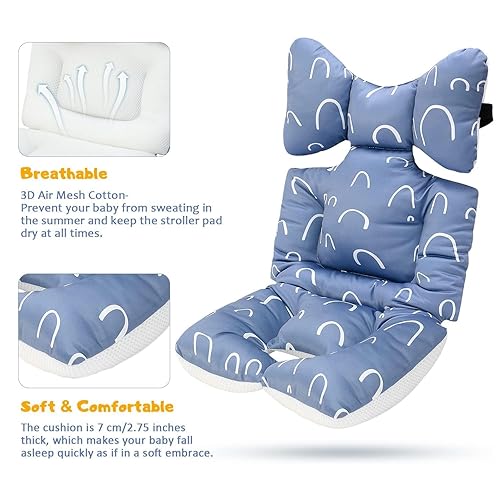Miniatura 5 de Forro de asiento de cochecito de bebé, almohadilla de cojín suave y transpirable de malla de aire 3D de enfriamiento para cochecito de bebé, forro
