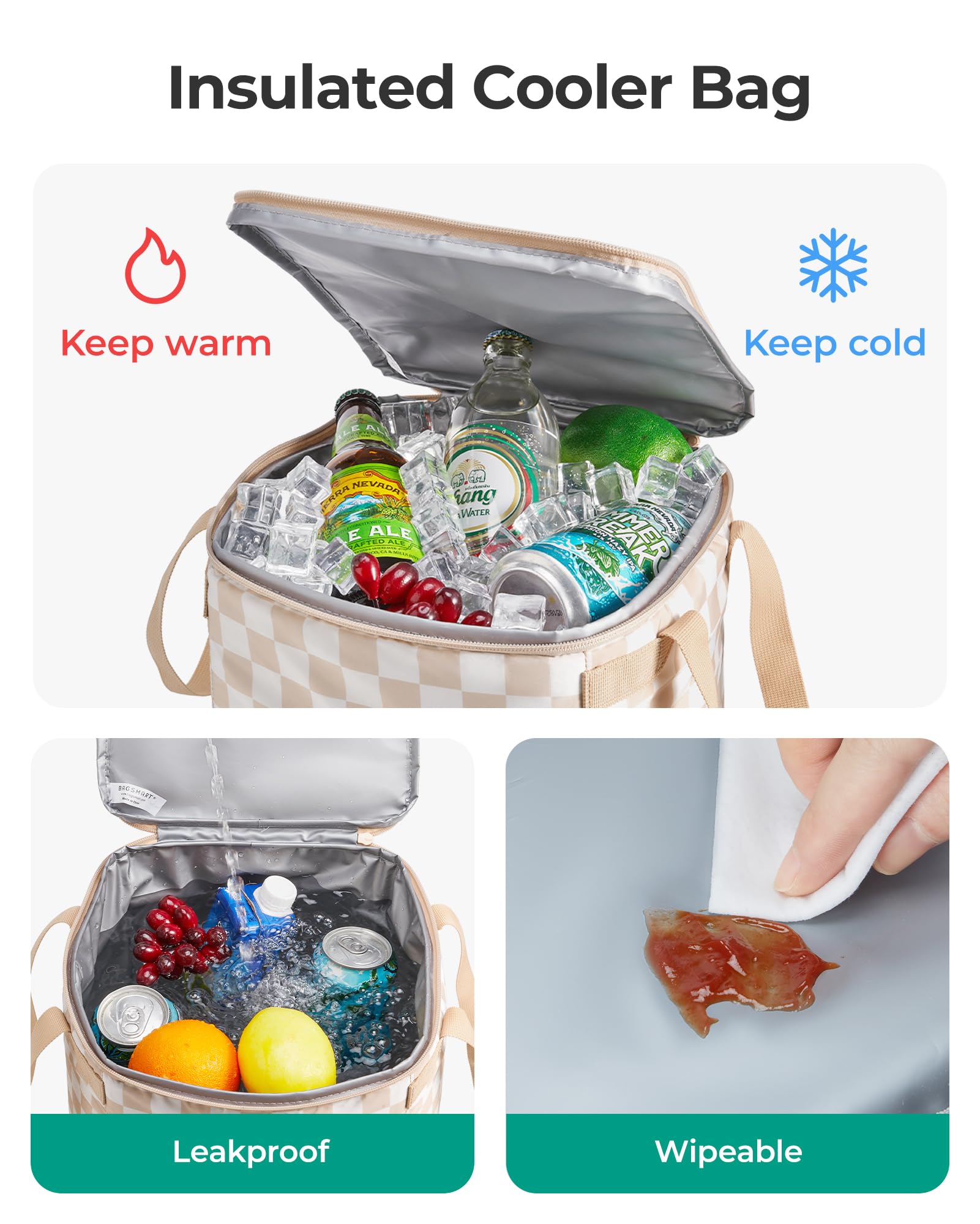 BAGSMART Large Beach Bag for Women with Cooler, Rubber Tote Bag with Charms, Waterproof Vacation Essentials for Swim Pool — view 4