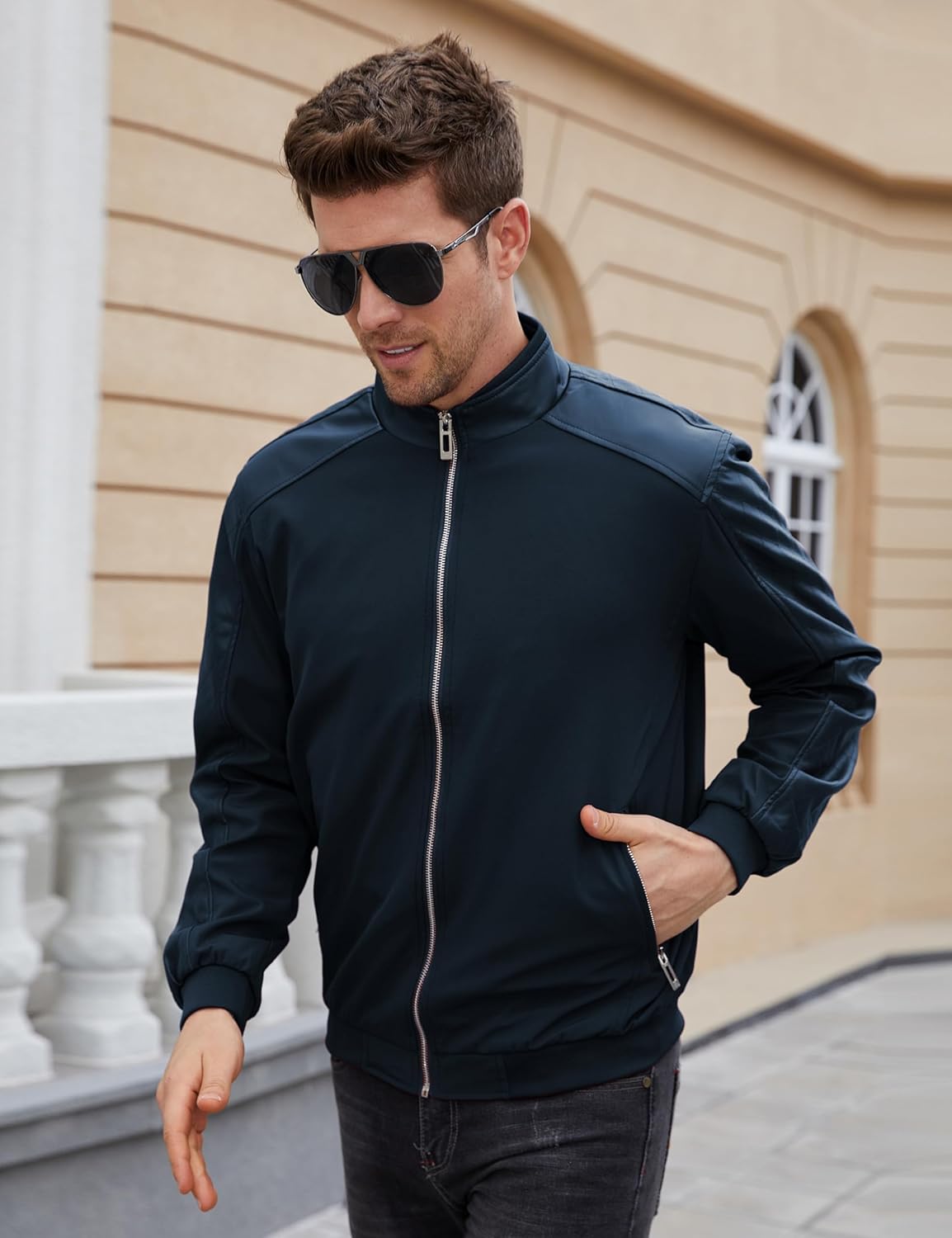Tanming Men's Casual Slim Fit Lightweight Zip Up Softshell Bomber Jacket - Image 5