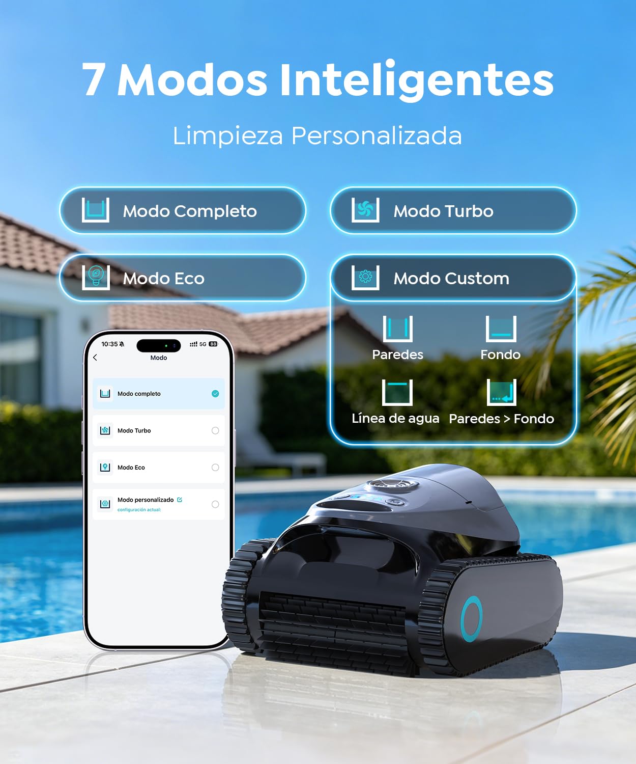 C1 Robot Piscina Limpiafondos y Paredes, Pared y Línea (2026 Nuevo) | Doble filtración, 180 min, 7 modos, App, hasta 150 m², fácil de extraer del agua, para agua dulce y salada