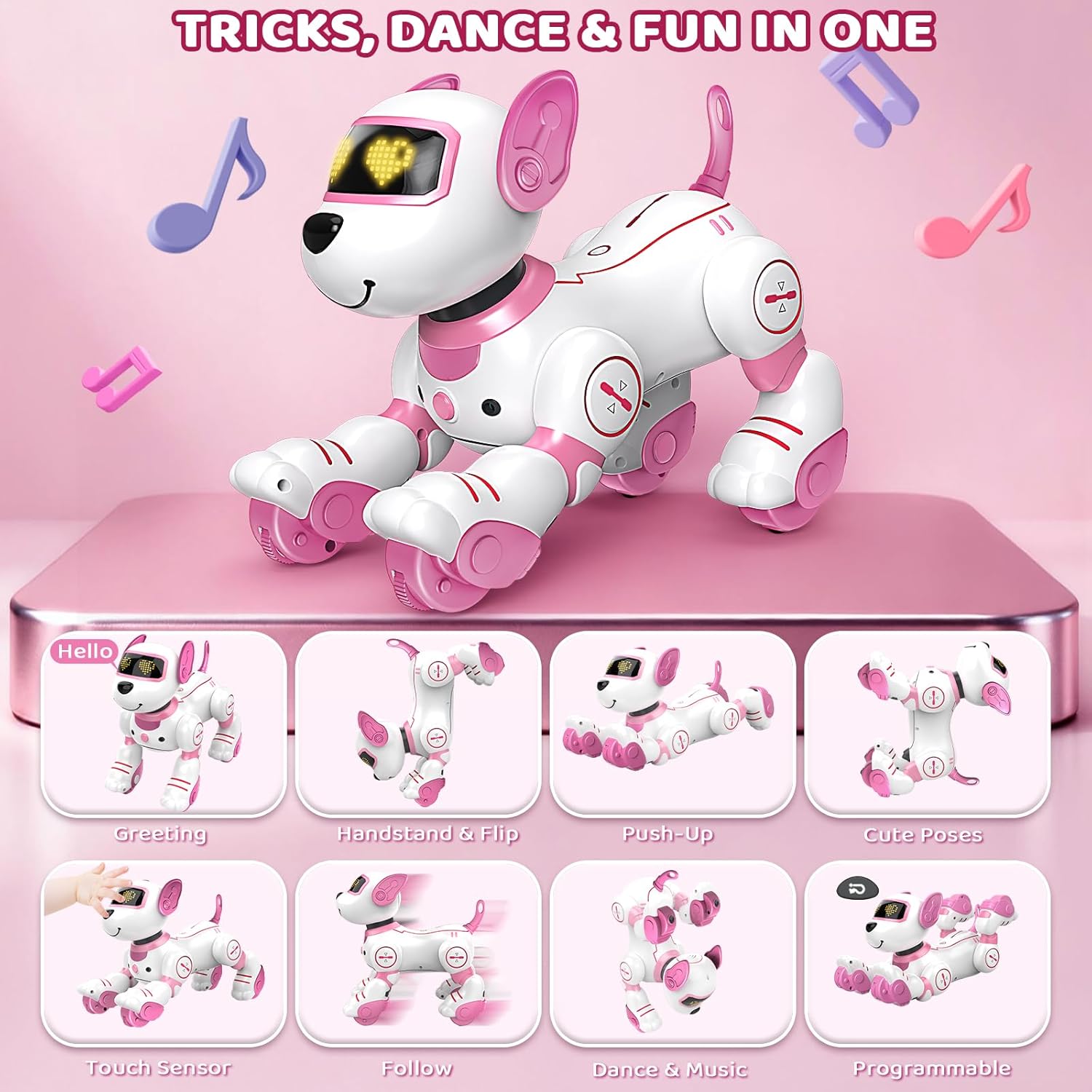 Robot Dog Toy for Kids 3-12: Remote Control Interactive Robot Puppy with Touch & Follow, Programmable Tricks, Dancing & Walking, Birthday Gift for Smart Boys & Girls