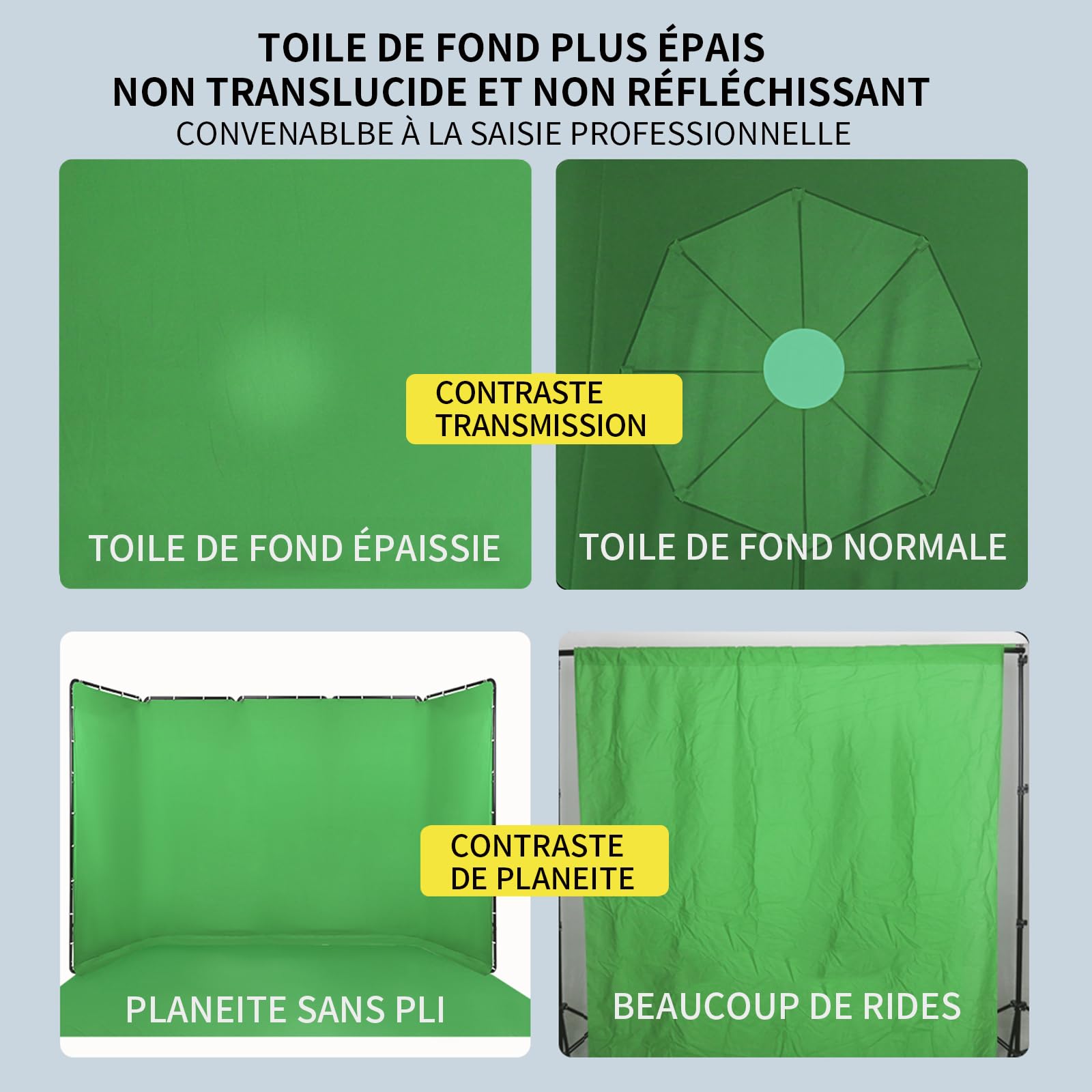 Toile de fond portable professionnelle 2,4 x 5 m - Vert - Avec cadre - Système de fond pour photographie et enregistrement vidéo en studio photo - Diffusions en direct - Pour fête, scène