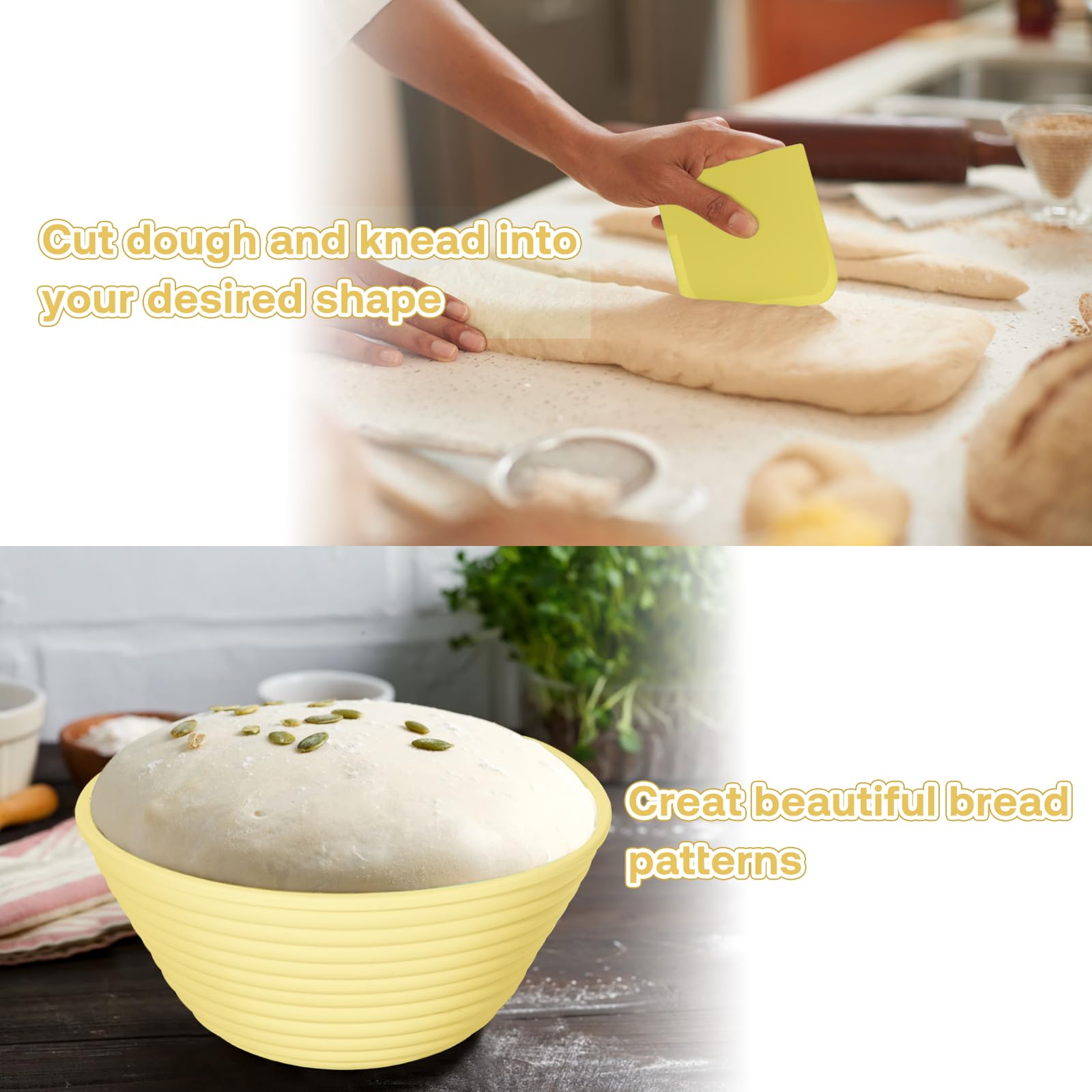 Banneton de silicona, cestas de pan de masa madre (juego de 6, 5 pulgadas), cuencos redondos para pan a prueba con kit de iniciación, suministros para hornear para hacer pan