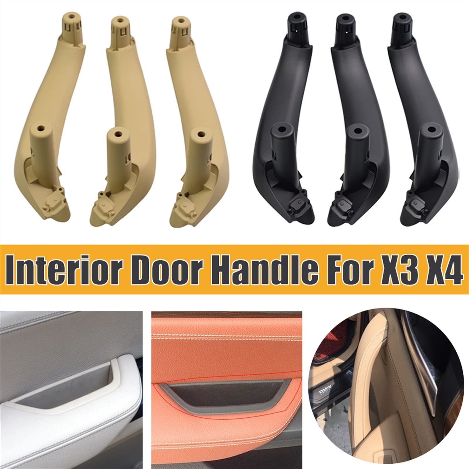 Maniglia Interna In Pelle Per BMW X3 (F25) E X4 (F26) 2010-2016 - Sostituzione Lato Destro (nero)