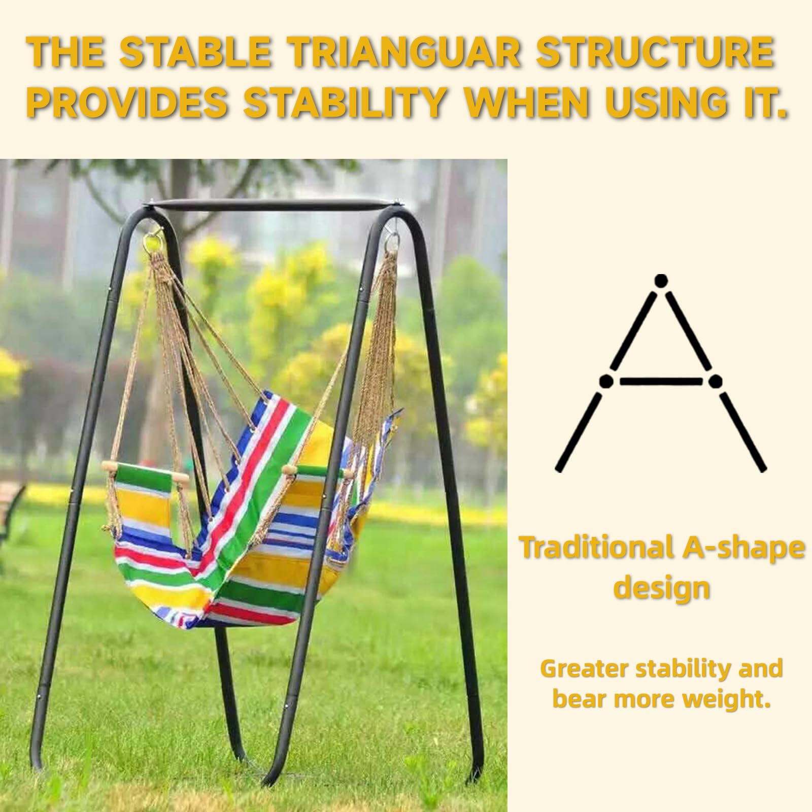 Support de hamac en métal robuste pour intérieur/extérieur, capacité de 136 kg, cadre de balançoire sensorielle pour jardin, terrasse, balcon – (chaise hamac non incluse)