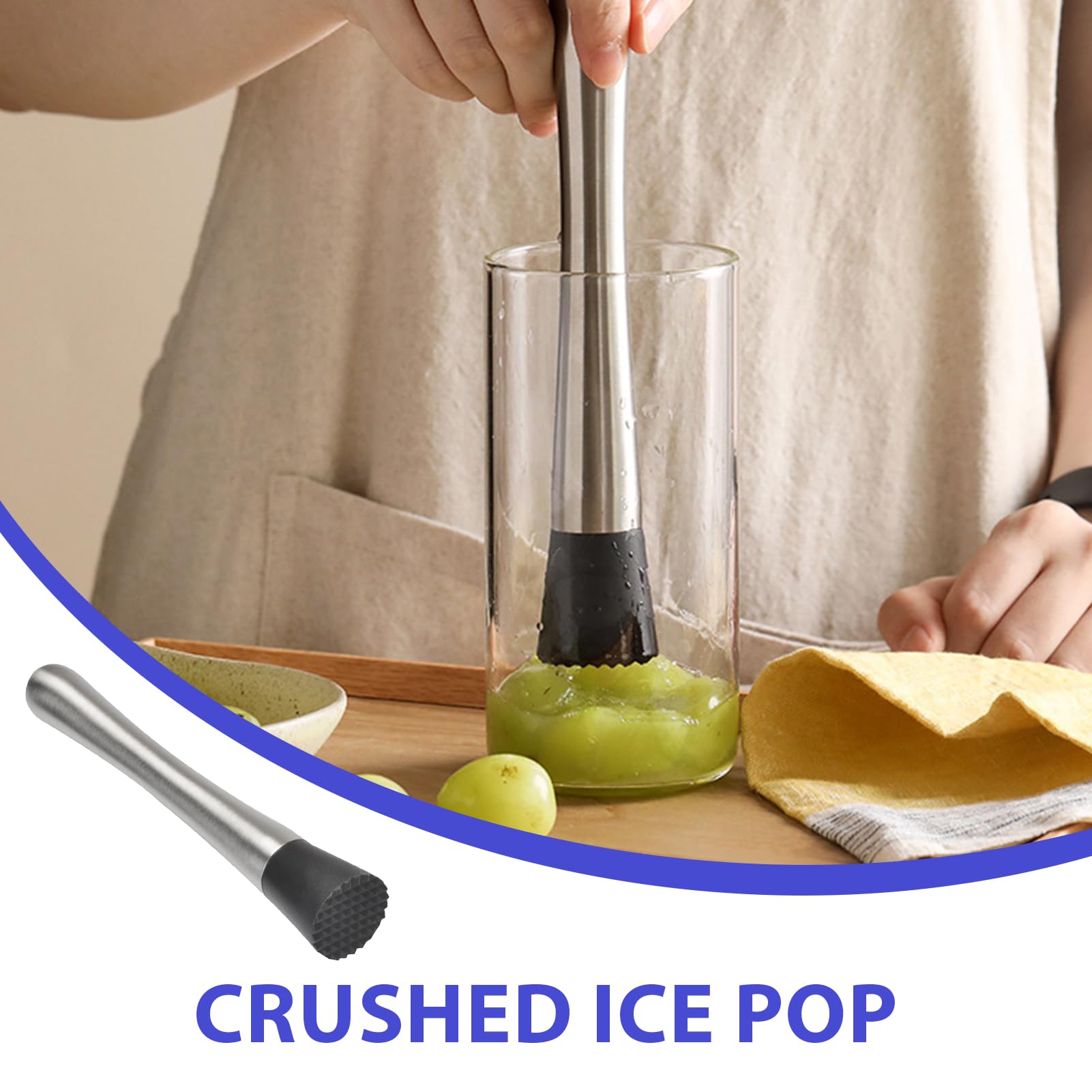 Hielo de acero inoxidable, trituradora de hielo mezclador para cócteles de menta profesional Bartender herramienta esencial, cómoda y resistente trituradora de patatas