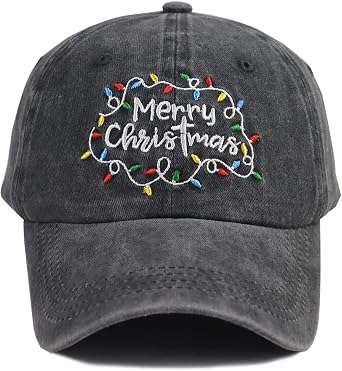 Merry Christmas Baseball Cap for Women Men, Adjustable Washed Embroidered Vintage Classic Retro Cotton Hat