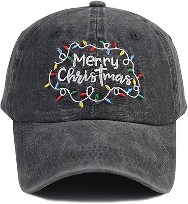 Merry Christmas Hats for Women Men, Funny Xmas Holiday Santa Baseball Caps, Adjustable Washed Cotton Christmas Accessories, Birthday Party Gifts for Mom, Dad, Wife, Husband, Sister, Brother Black01