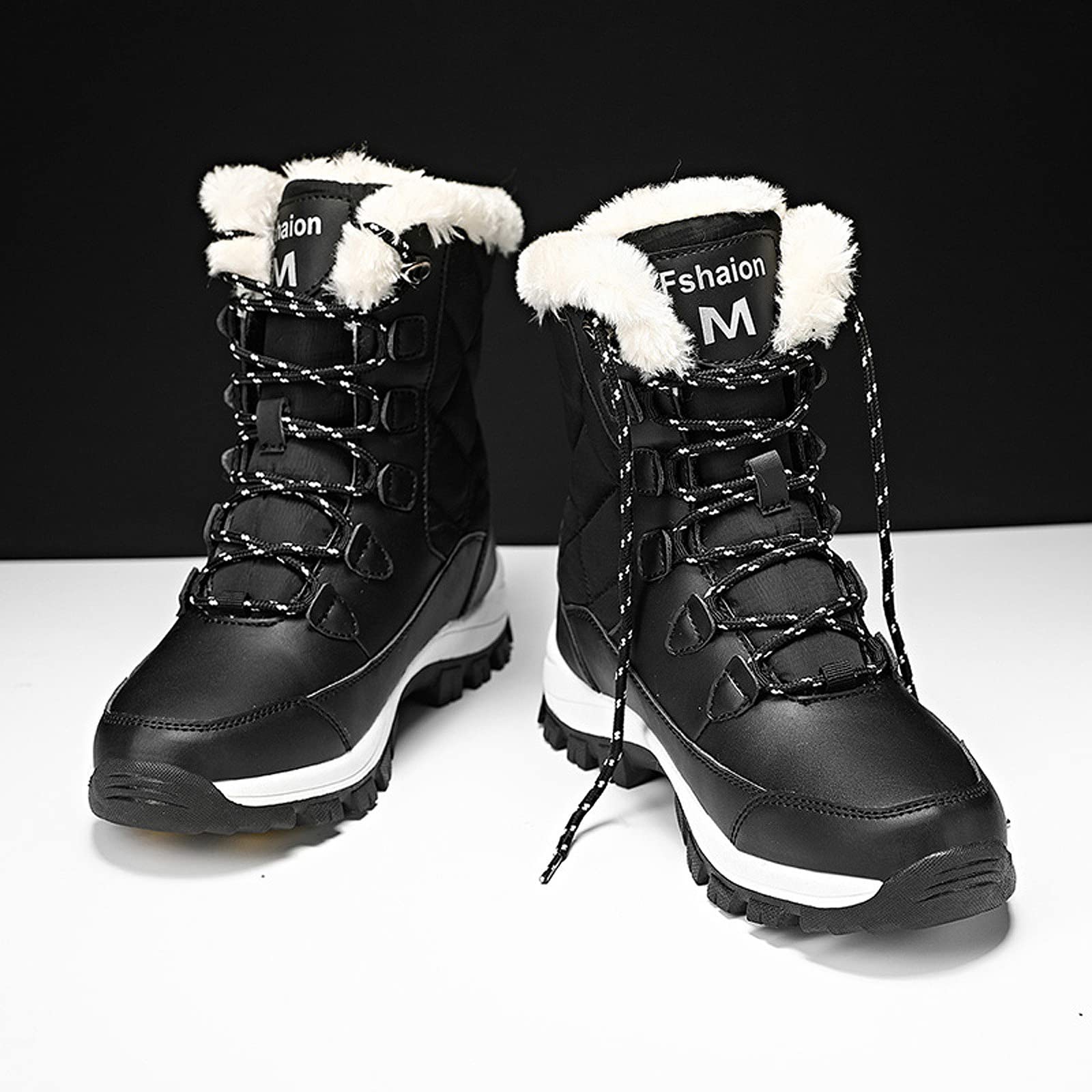 FLIOZY Bottes de Neige Femme Doublure Chaude Fausse Fourrure Bottes Bottes d'hiver Imperméable Antidérapant Bottes Mi-Mollet Extérieur Lacets Boots