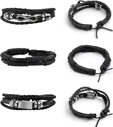 Miniatura 2 de MILAKOO 5 pulseras de cuero trenzado para hombres y mujeres pulseras tejidas ajustables Cuero