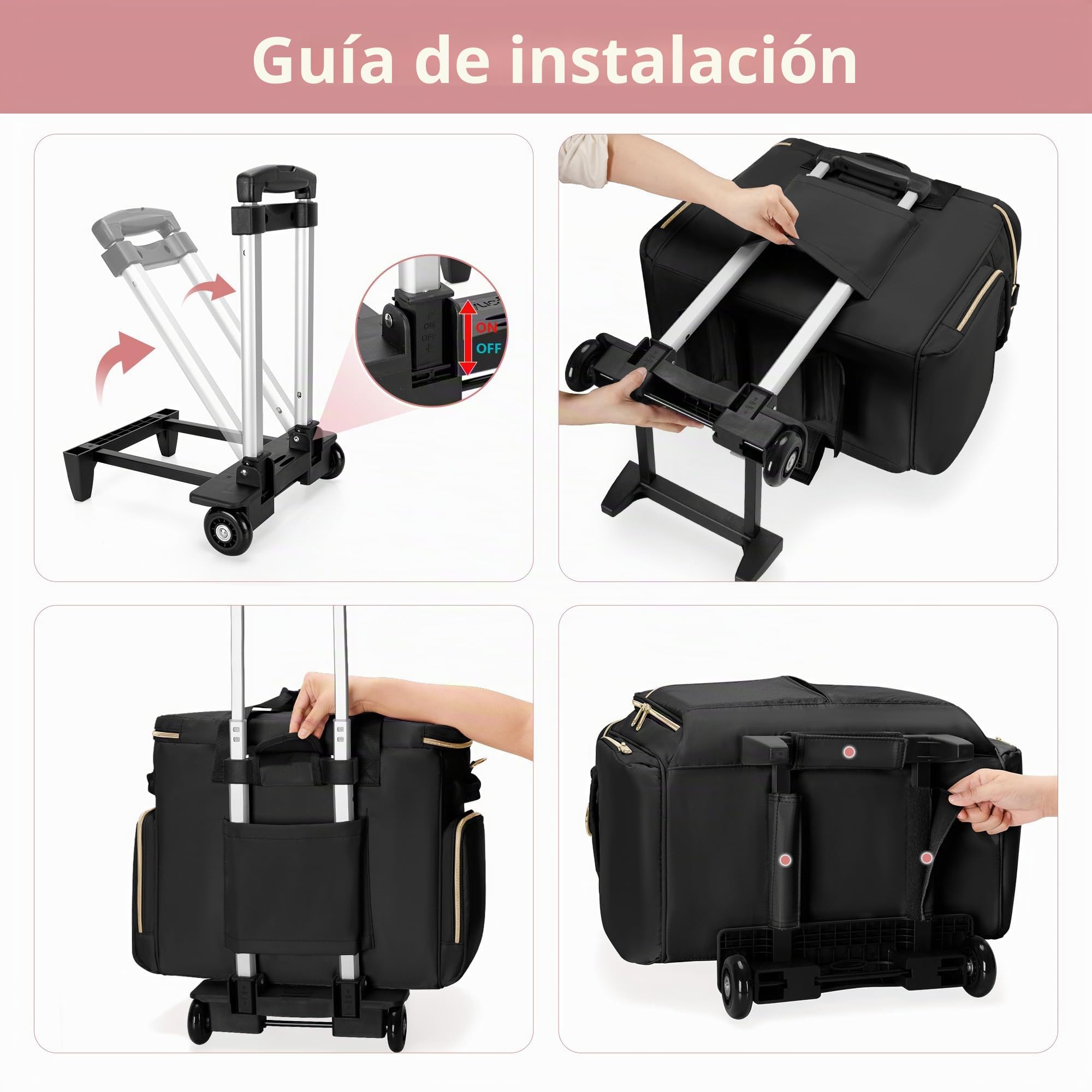 Bolsa Rodante para Profesores con Ruedas, Bolsa de Mano para Profesores con Carrito Desmontable, Bolsa para Profesores con Ruedas para Ordenador Portátil de 15,6", Negro (Diseño de Patente) | 6 fundas frontales para archivos, se adapta a portátiles de 15.