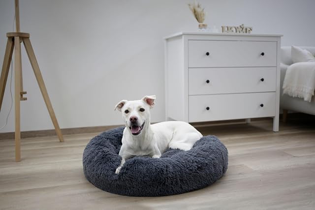 Foto 4 de 6 de Kerbl Pet Cuna mullida Fluffy, para Perros y Gatos, Gris, 18cm, Ø60cm, poliéster, Gatos, Base Antideslizante