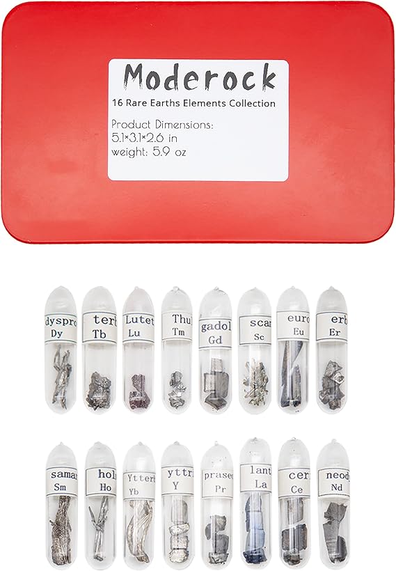 Rare Earths Elements Periodic Collection, 99.99% Purity, for Display Science, Students, Education, Teaching, Gift (Set of 16)